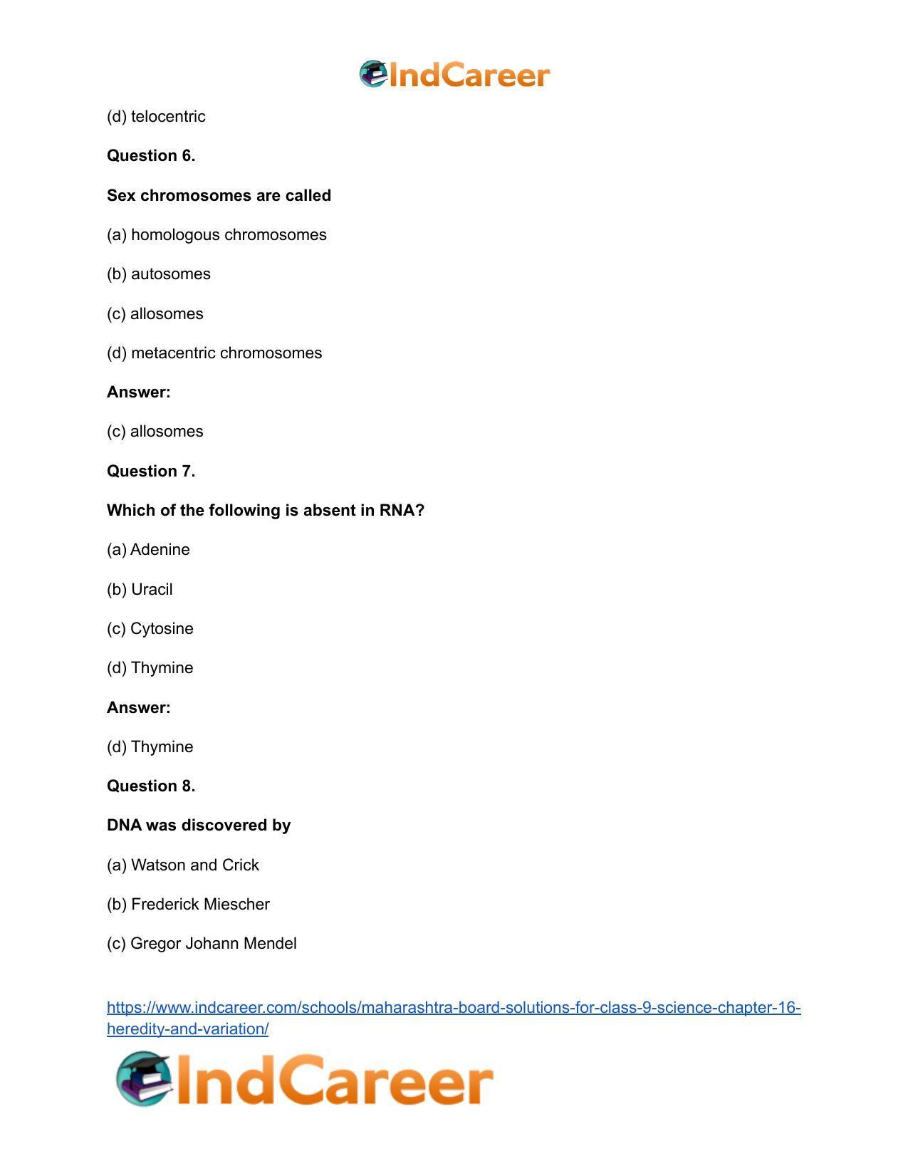Maharashtra Board Solutions for Class 9- Science: Chapter 16- Heredity and Variation - Page 16