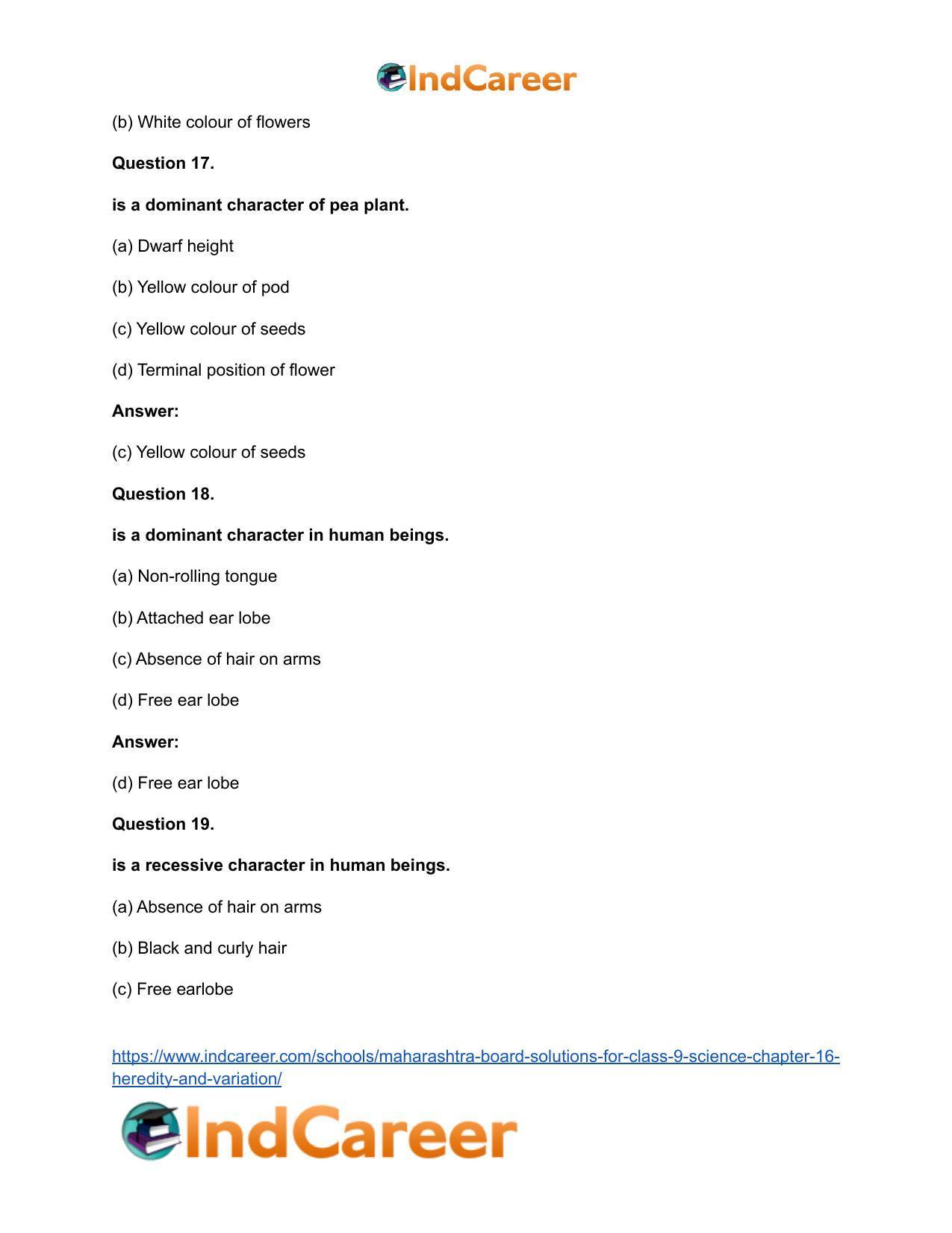 Maharashtra Board Solutions for Class 9- Science: Chapter 16- Heredity and Variation - Page 20