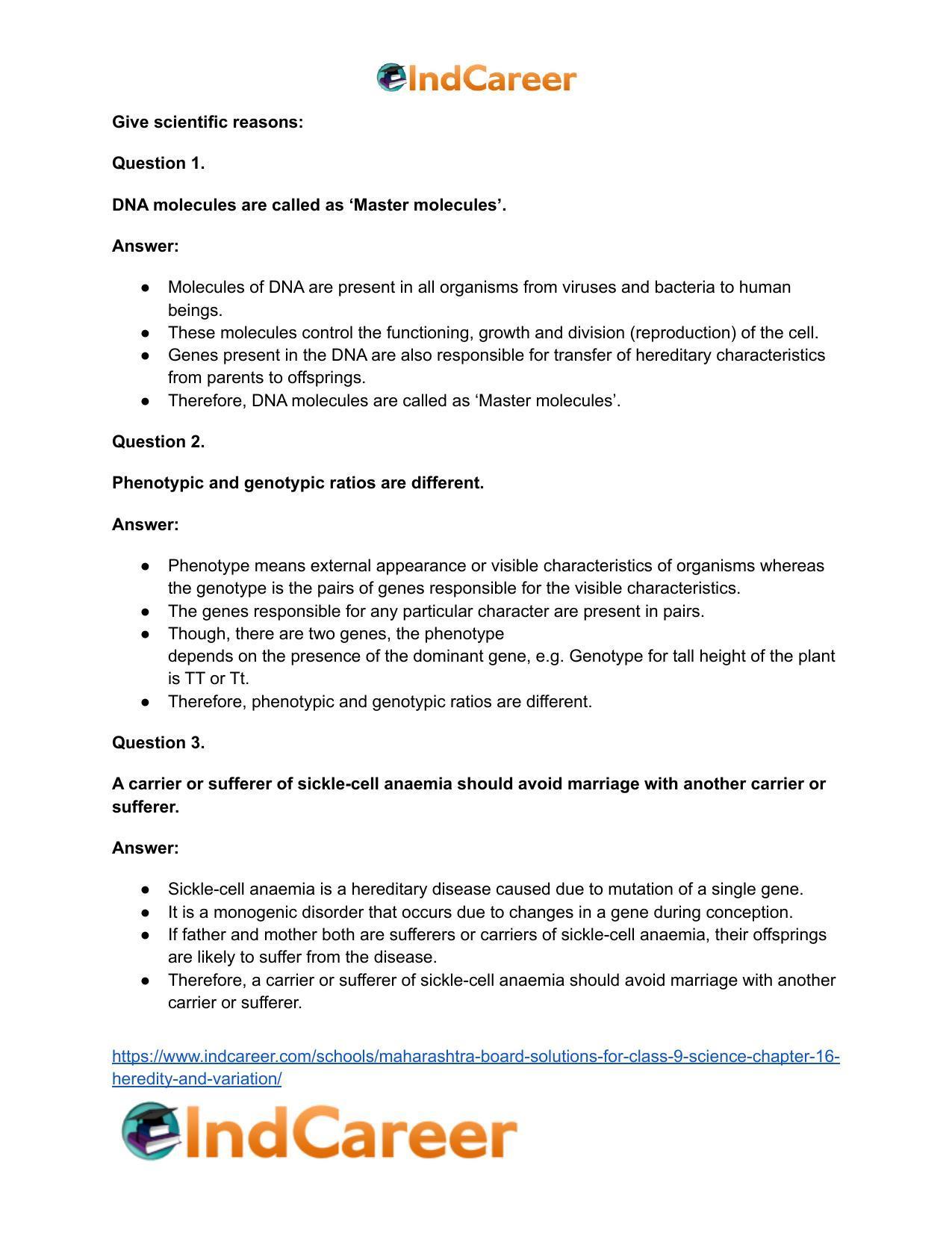 Maharashtra Board Solutions for Class 9- Science: Chapter 16- Heredity and Variation - Page 29