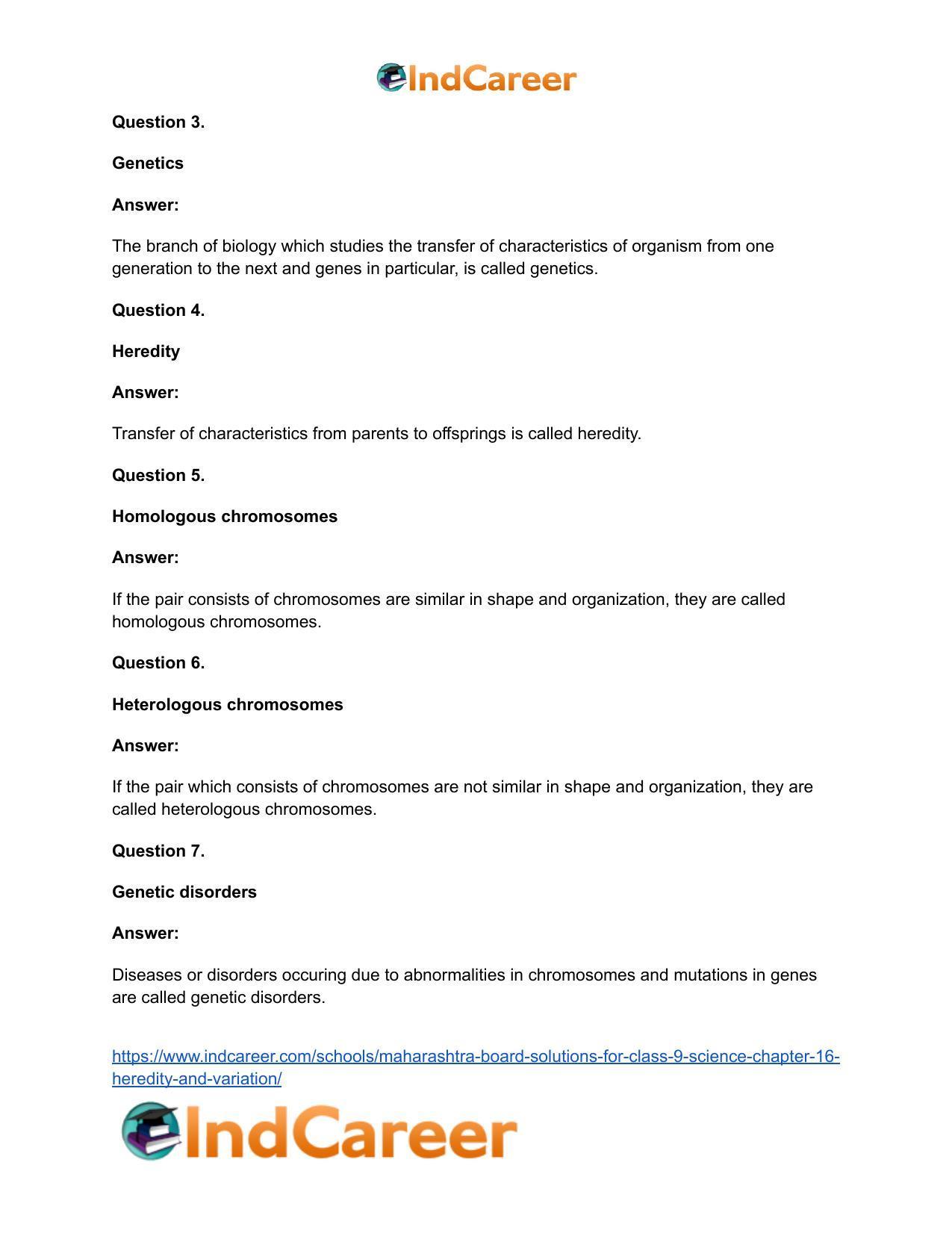 Maharashtra Board Solutions for Class 9- Science: Chapter 16- Heredity and Variation - Page 31