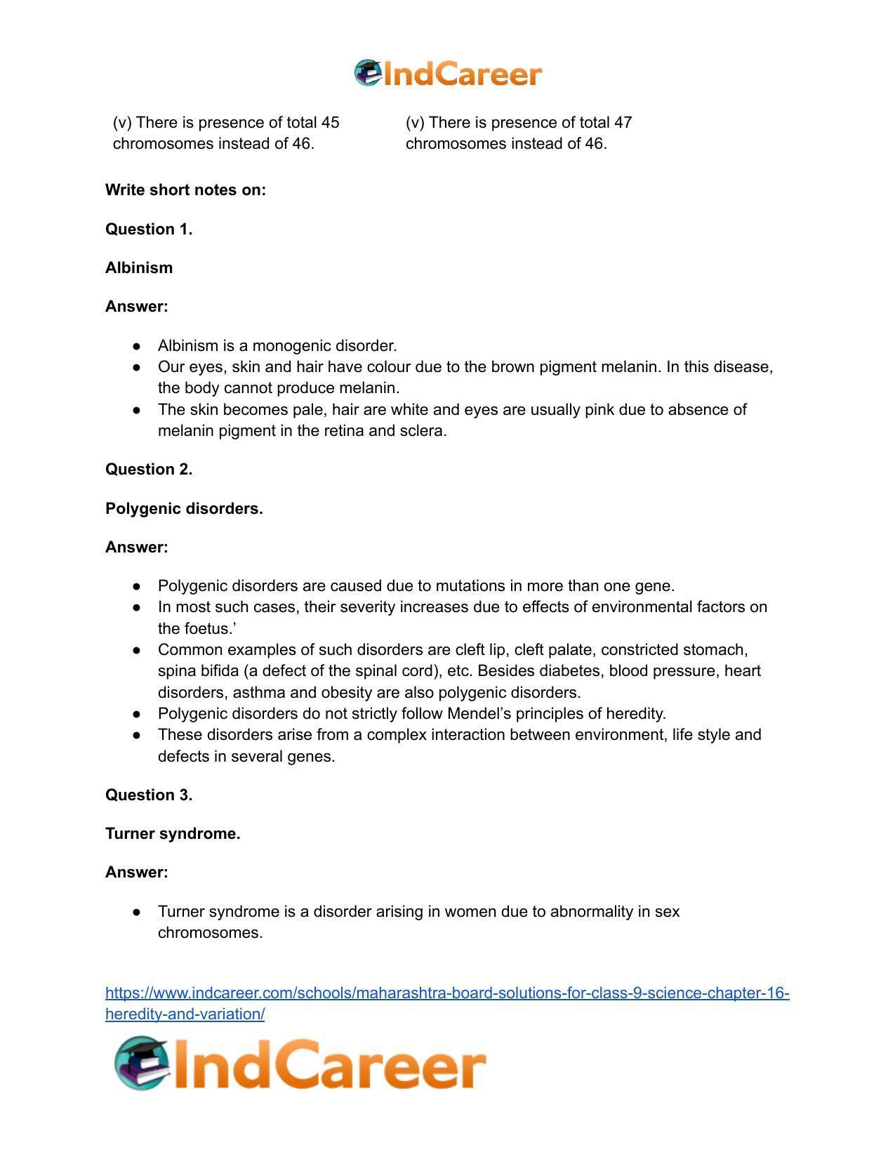 Maharashtra Board Solutions for Class 9- Science: Chapter 16- Heredity and Variation - Page 33