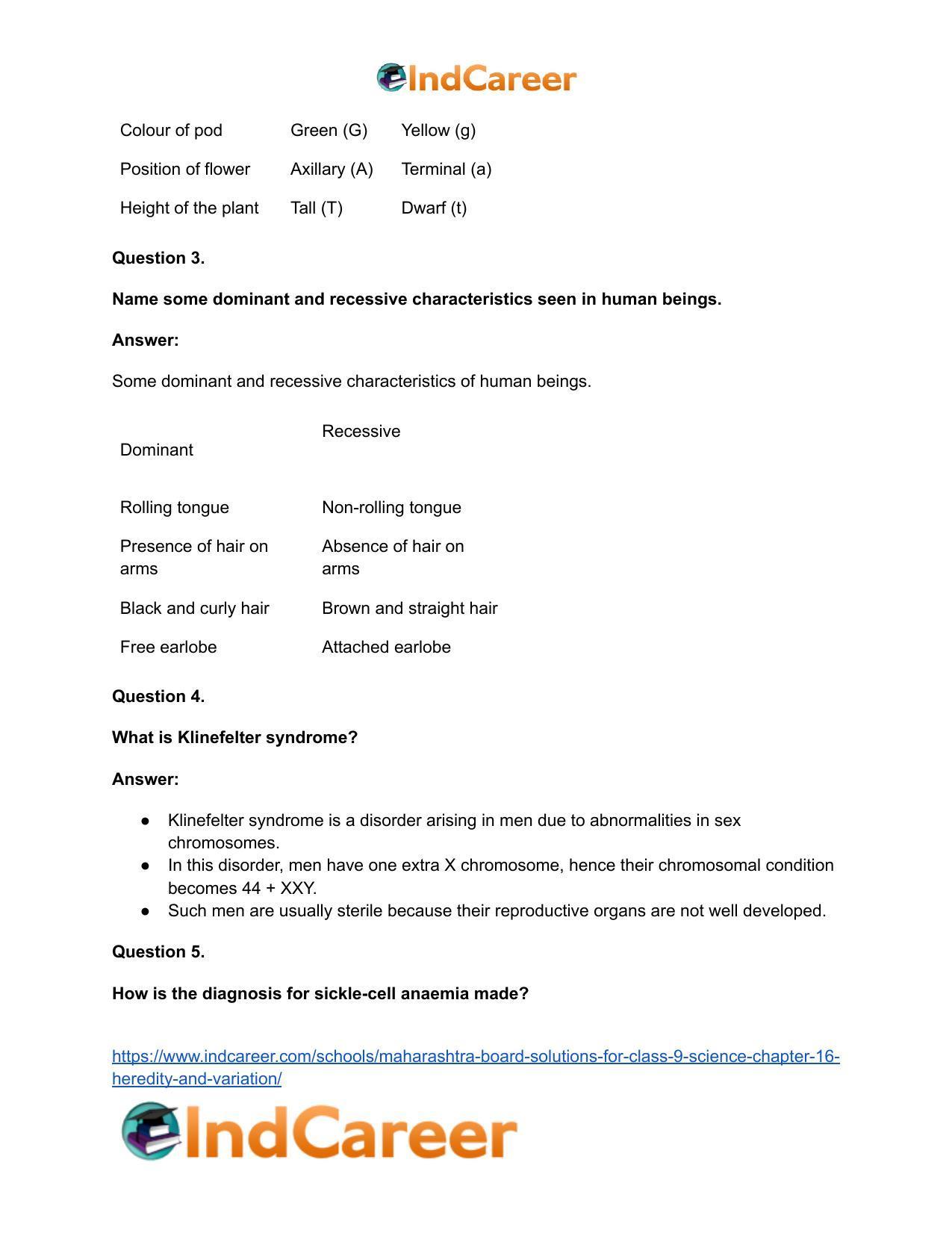 Maharashtra Board Solutions for Class 9- Science: Chapter 16- Heredity and Variation - Page 35
