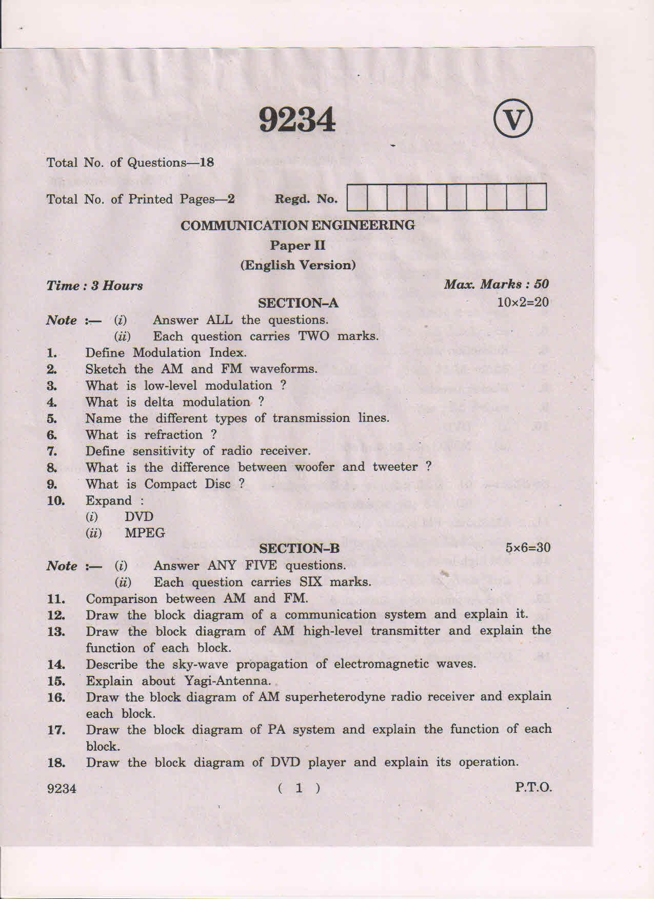 AP Inter 2nd Year Communication Engineering-II March-2019-Vocational Question Paper - Page 1