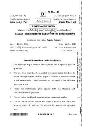 Karnataka SSLC ELEMENTS OF ELECTRONICS ENGINEERING - (73%20RR _22_103-RR_B_) (Supplementary) June 2019 Question Paper