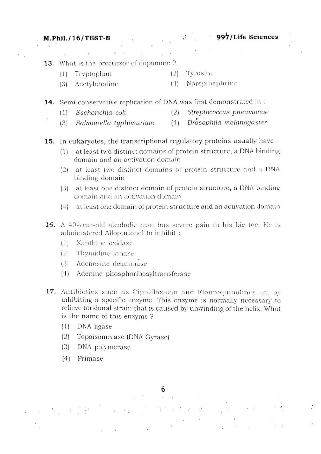 BHU RET Life Sciences 2016 Question Paper - Page 6