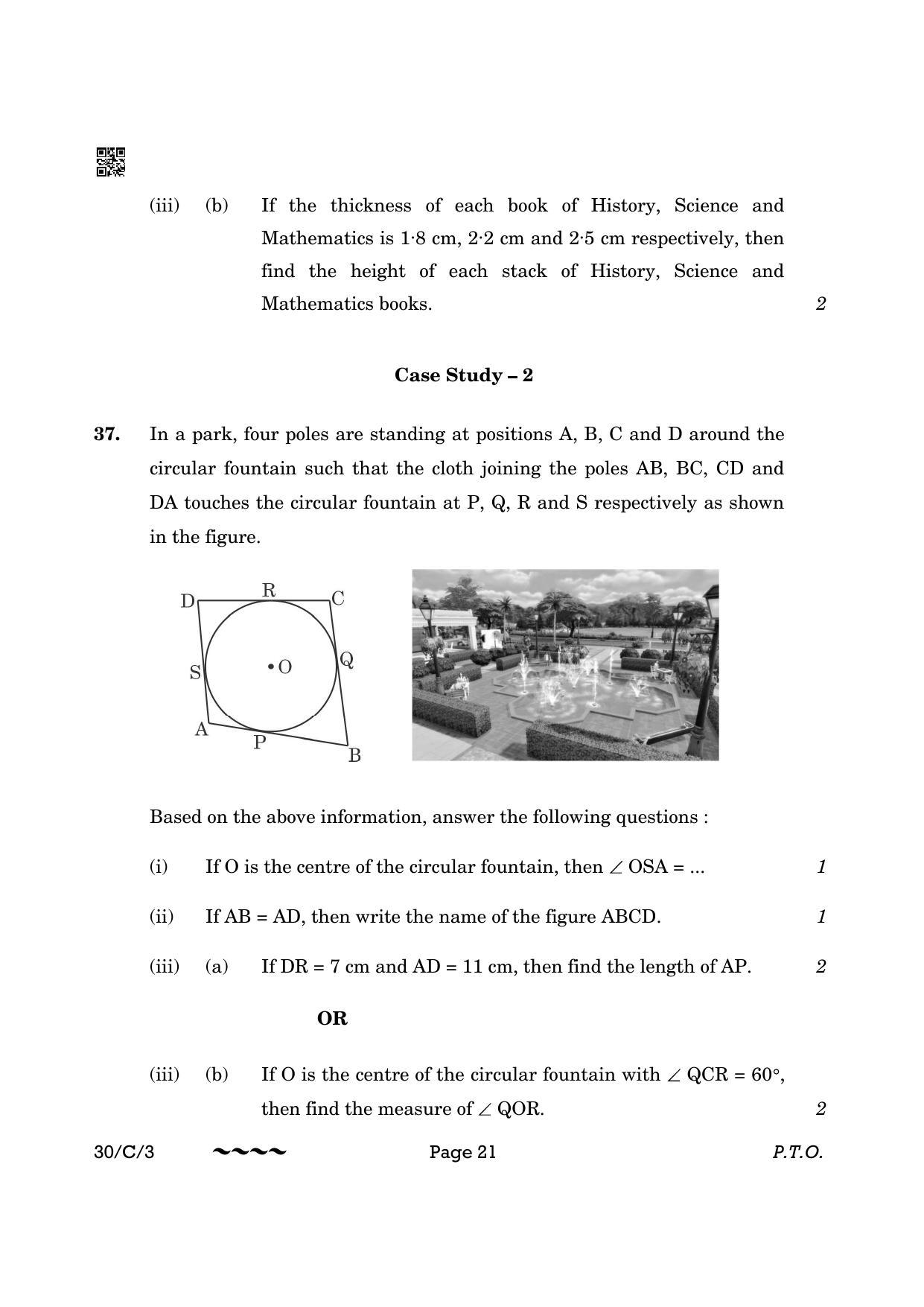 CBSE Class 10 30-3 Maths Std. 2023 (Compartment) Question Paper - Page 21