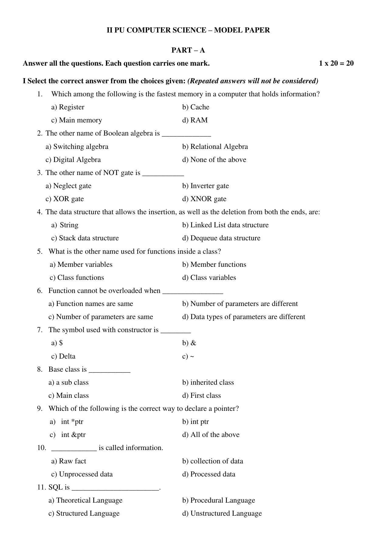 Karnataka II PUC Computer Science Model Question Paper 2023 - Page 2