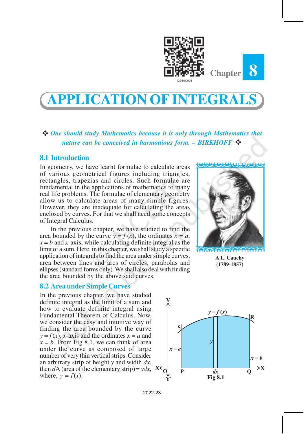 NCERT Book for Class 12 Maths Chapter 8 Application of Integrals - Page 1