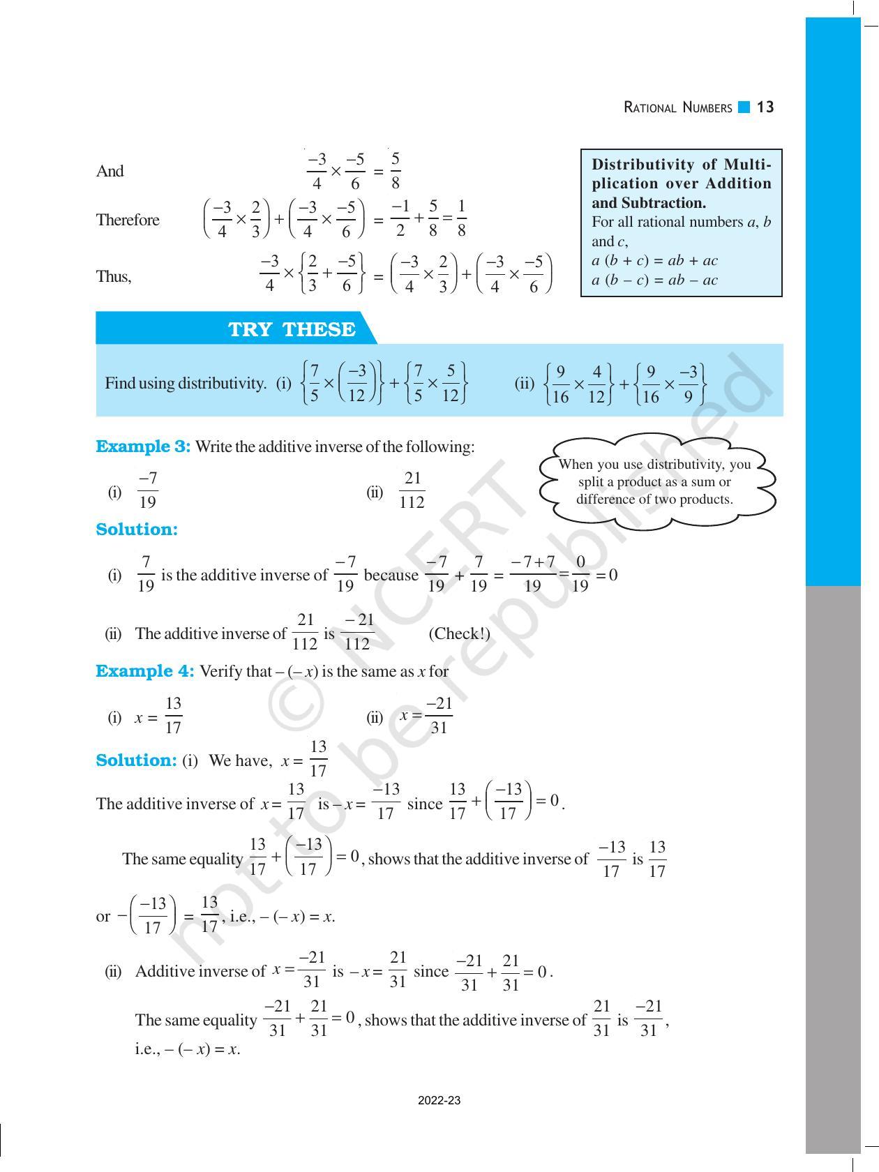 NCERT Book for Class 8 Maths Chapter 1 Rational Numbers - Page 13