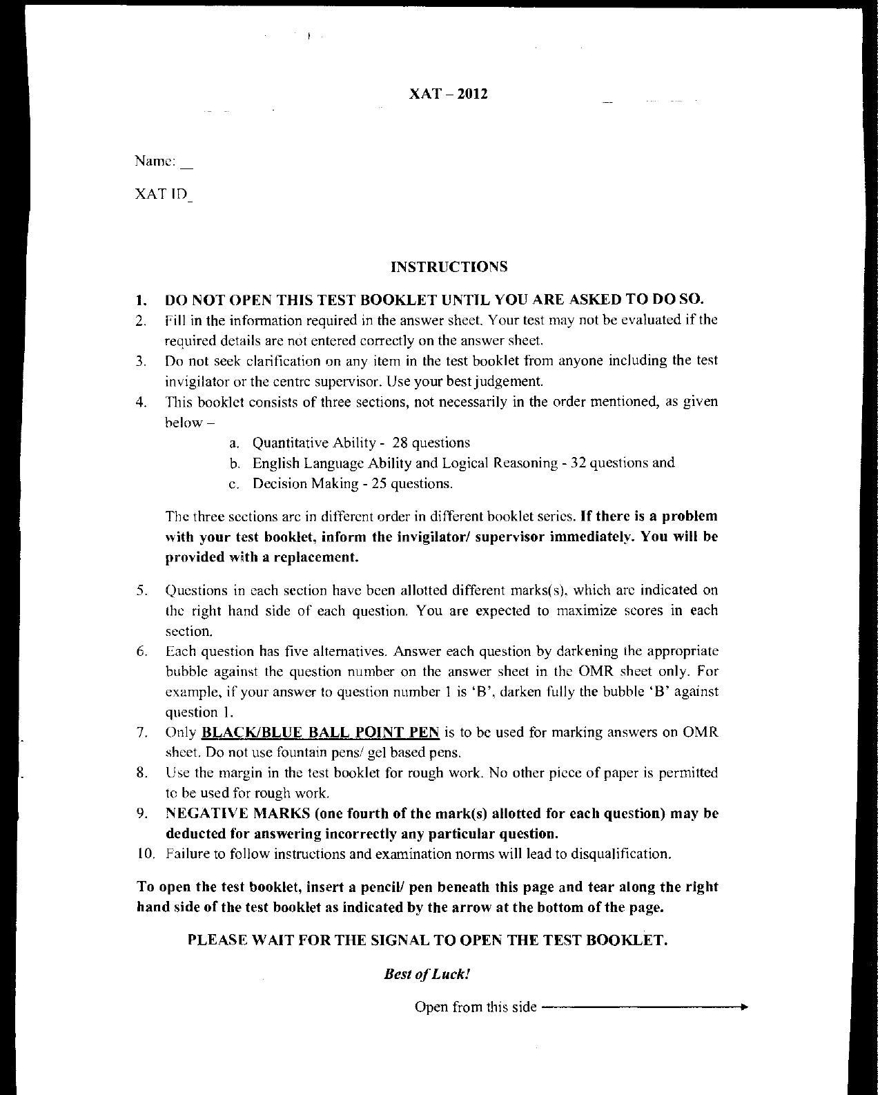 XAT 2012 Question Papers - Page 1