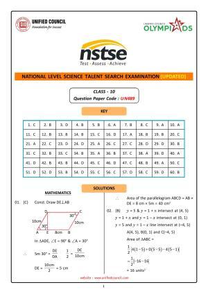 NSTSE 2023 Class 10 Answer Key (Paper Code 489)