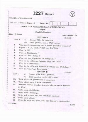 AP Inter 2nd Year Vocational Question Paper March - 2020 - Computer Fundamentals & MS Office-I