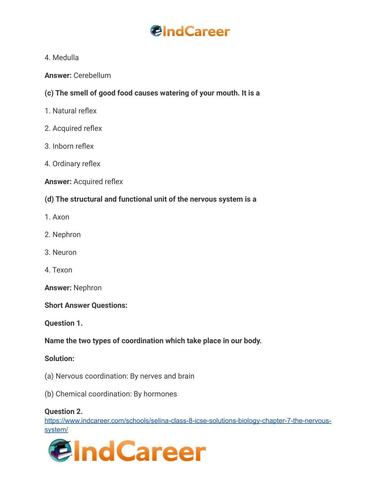 Selina Class 8 ICSE Solutions Biology : Chapter 7- The Nervous System - Page 3