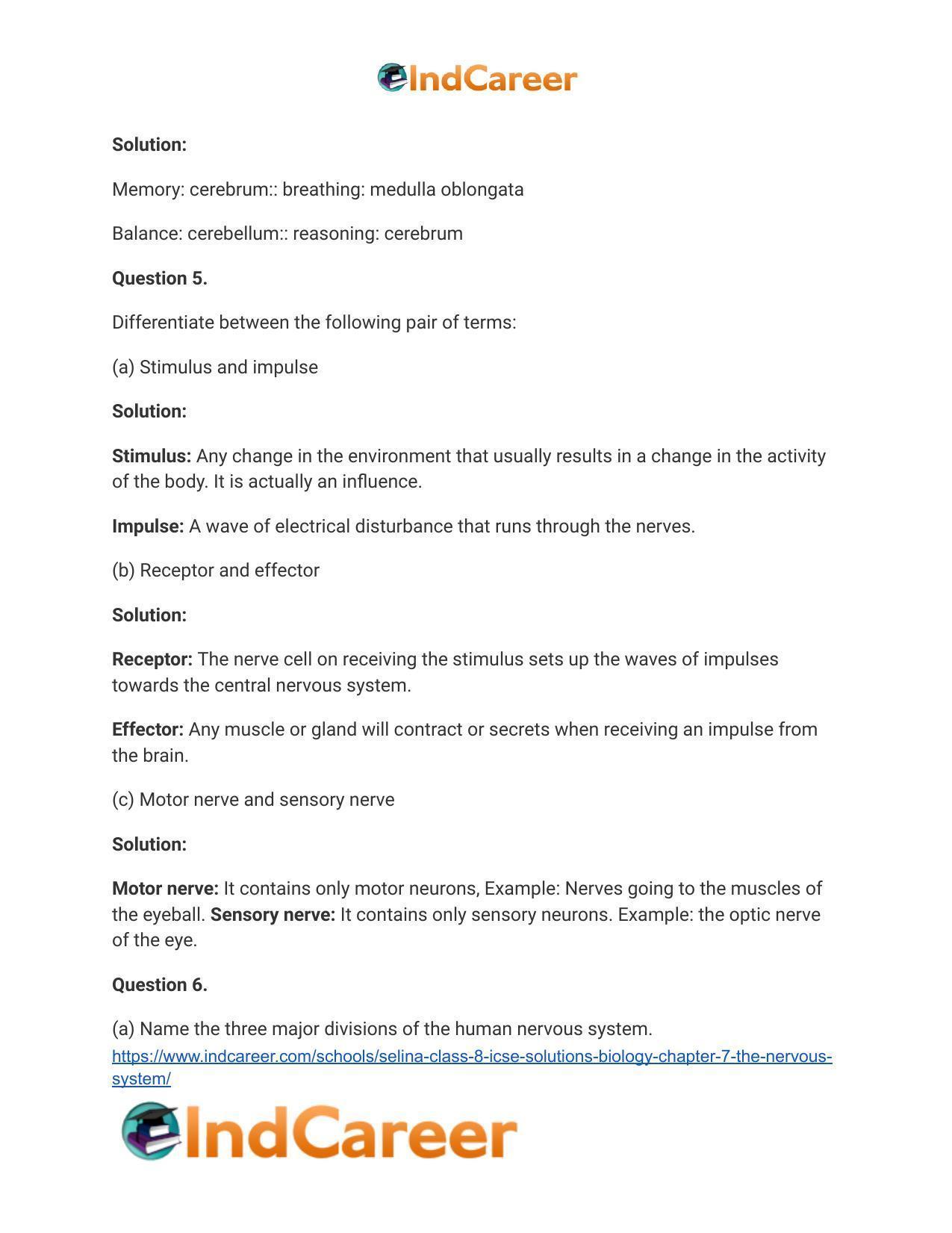 Selina Class 8 ICSE Solutions Biology : Chapter 7- The Nervous System - Page 5