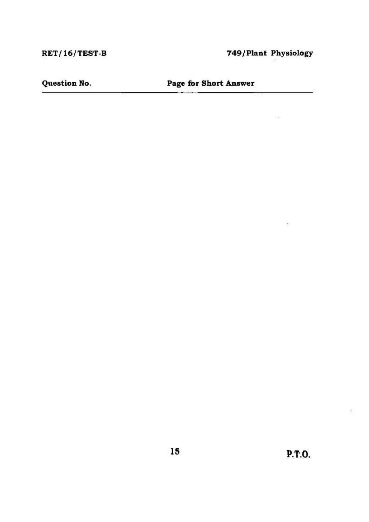 BHU RET (Agriculture) Plant Physiology 2016 Question Paper - Page 15
