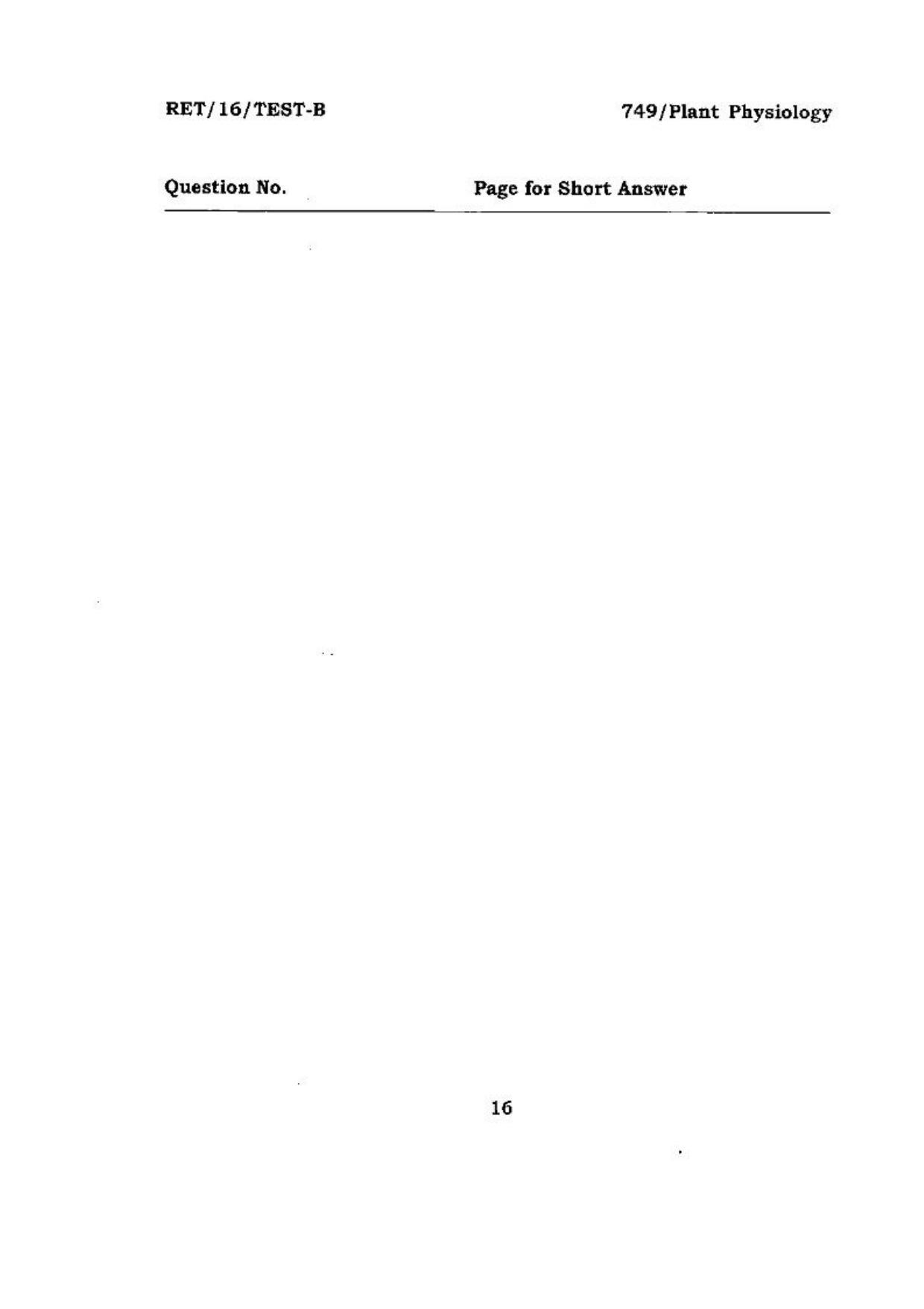 BHU RET (Agriculture) Plant Physiology 2016 Question Paper - Page 16