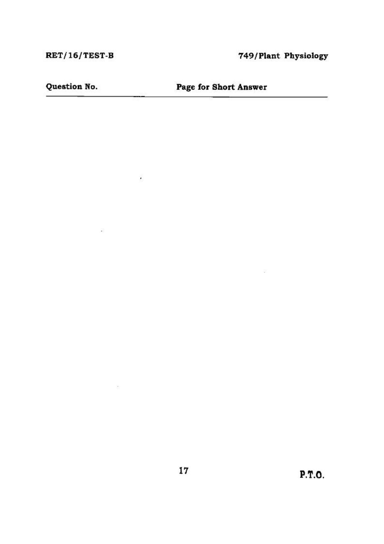 BHU RET (Agriculture) Plant Physiology 2016 Question Paper - Page 17