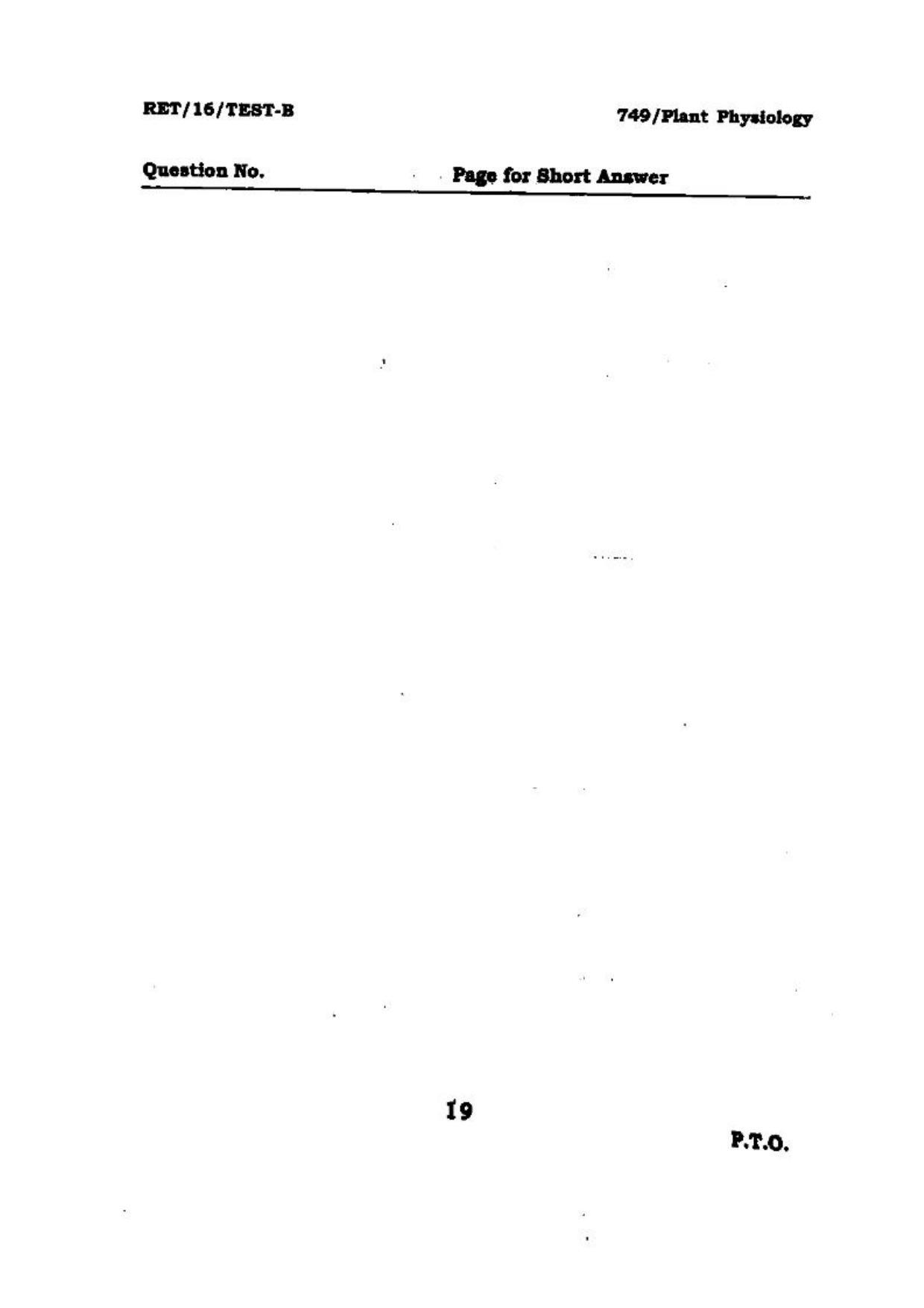 BHU RET (Agriculture) Plant Physiology 2016 Question Paper - Page 19