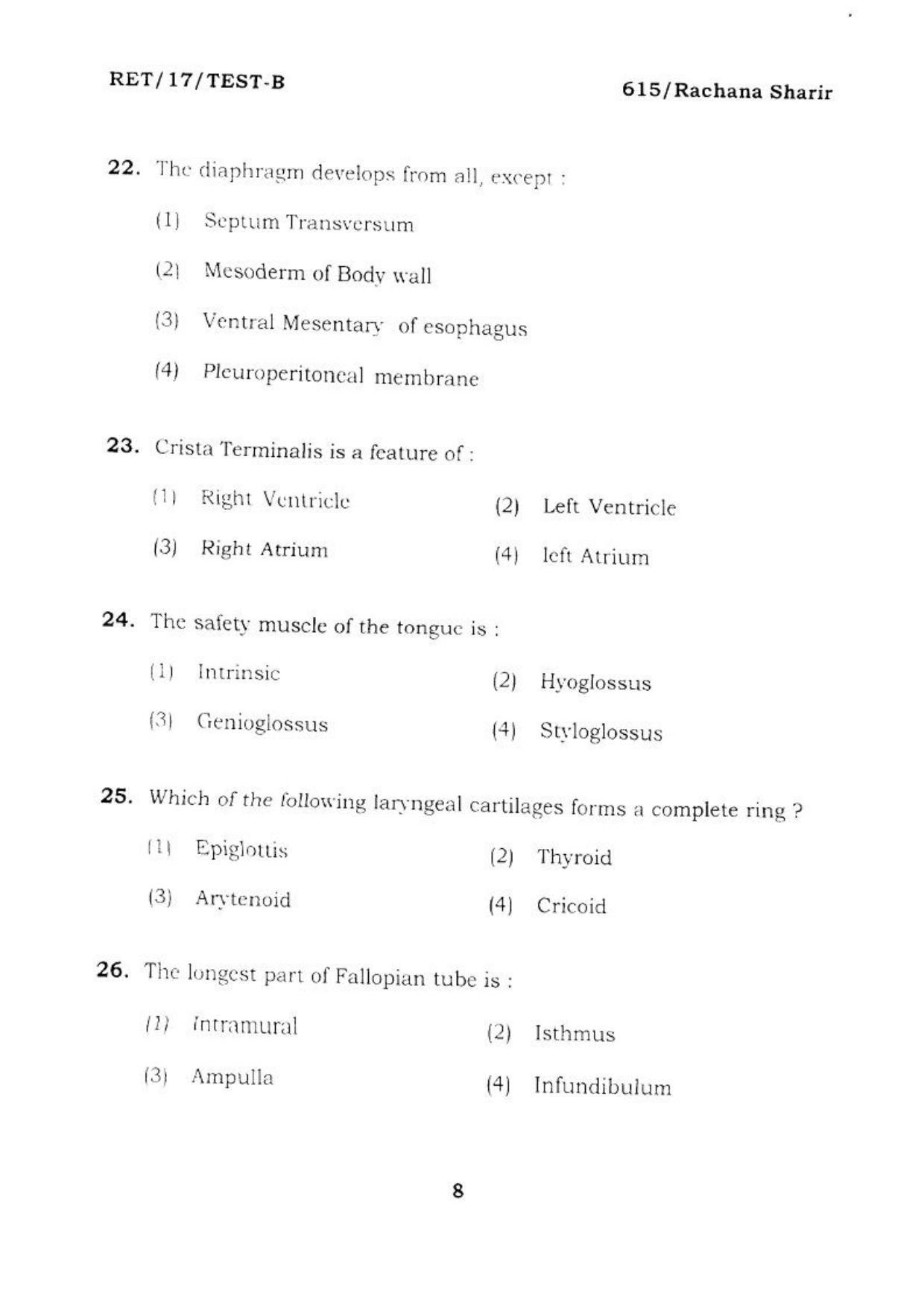BHU RET RACHNASHARIR 2017 Question Paper - Page 9