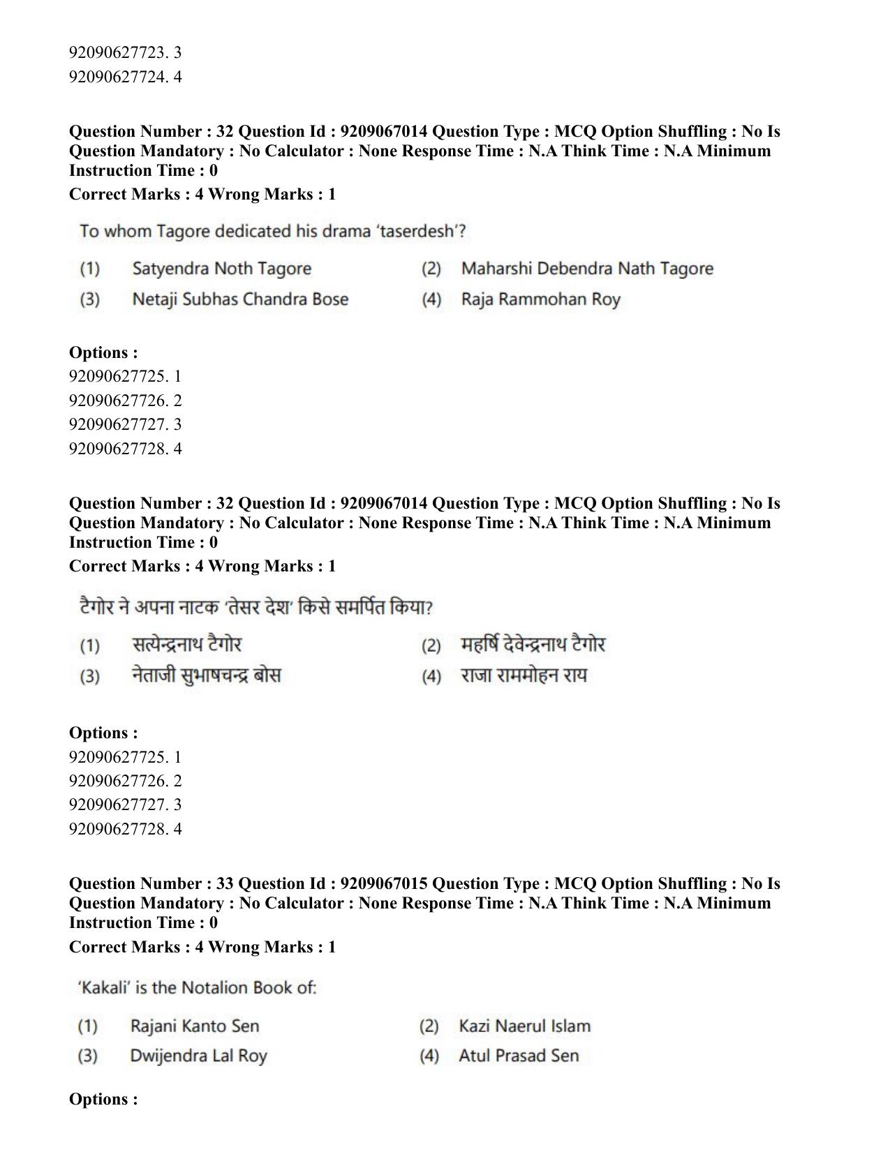 CUET PG 2023: HUQP26 – Rabindra Sangeet (Hindi)-shift 1 (08-06-2023) Question Paper - Page 32