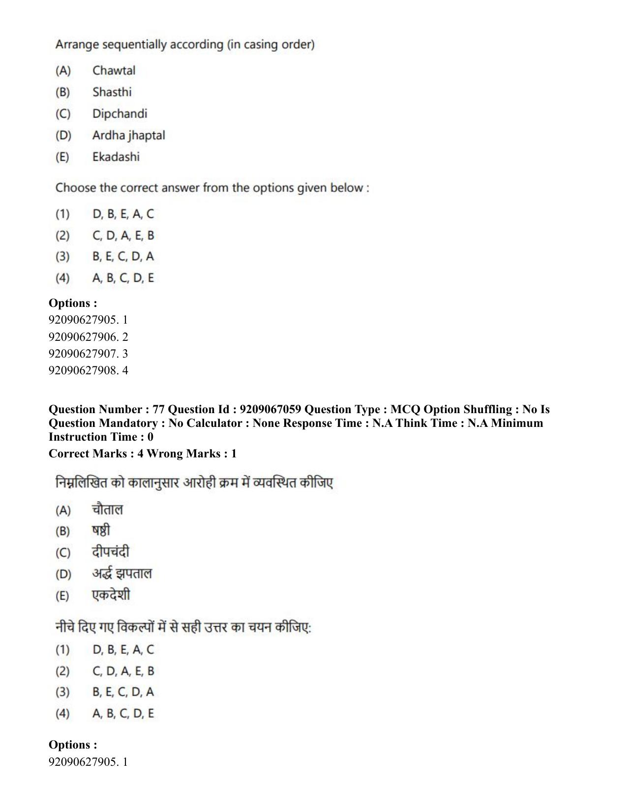 CUET PG 2023: HUQP26 – Rabindra Sangeet (Hindi)-shift 1 (08-06-2023) Question Paper - Page 72