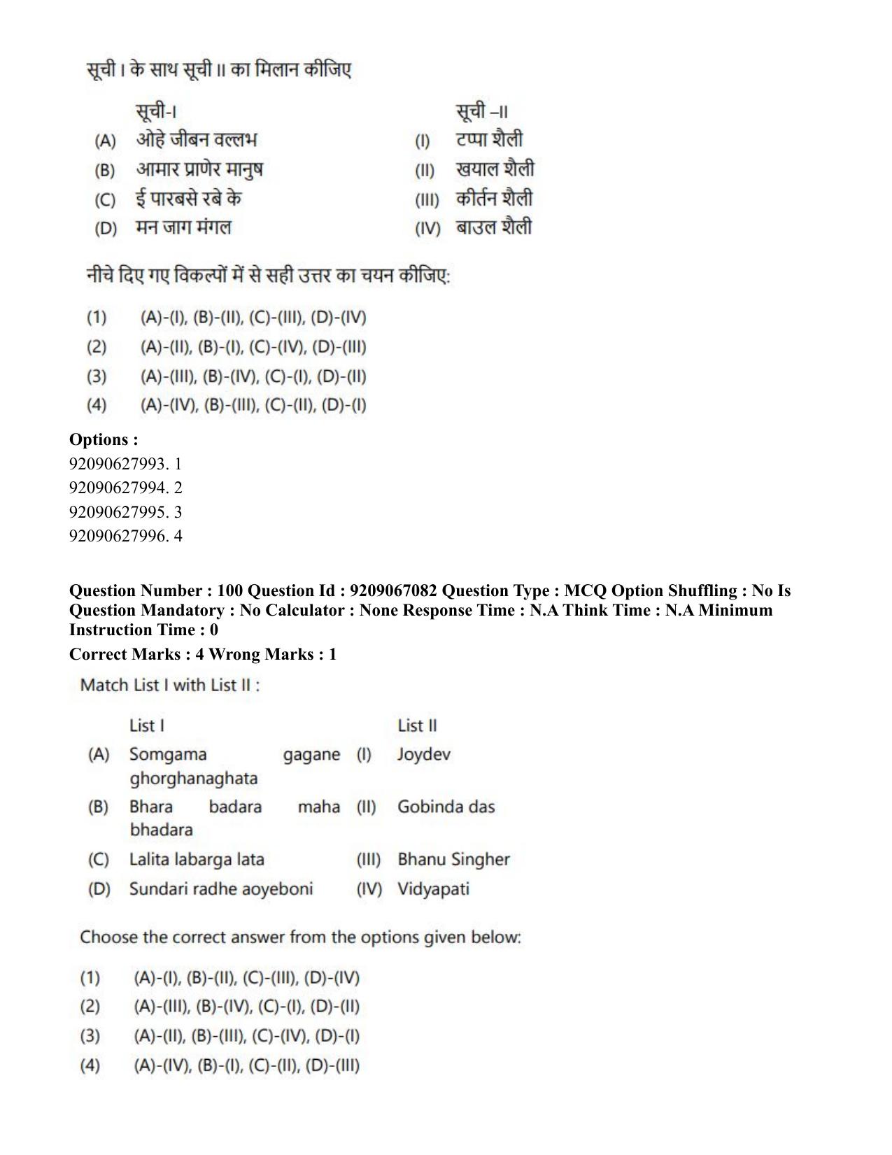 CUET PG 2023: HUQP26 – Rabindra Sangeet (Hindi)-shift 1 (08-06-2023) Question Paper - Page 102