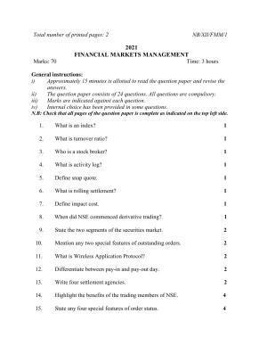 Nagaland Board Class 12 Financial Market Management 2021 Question Paper