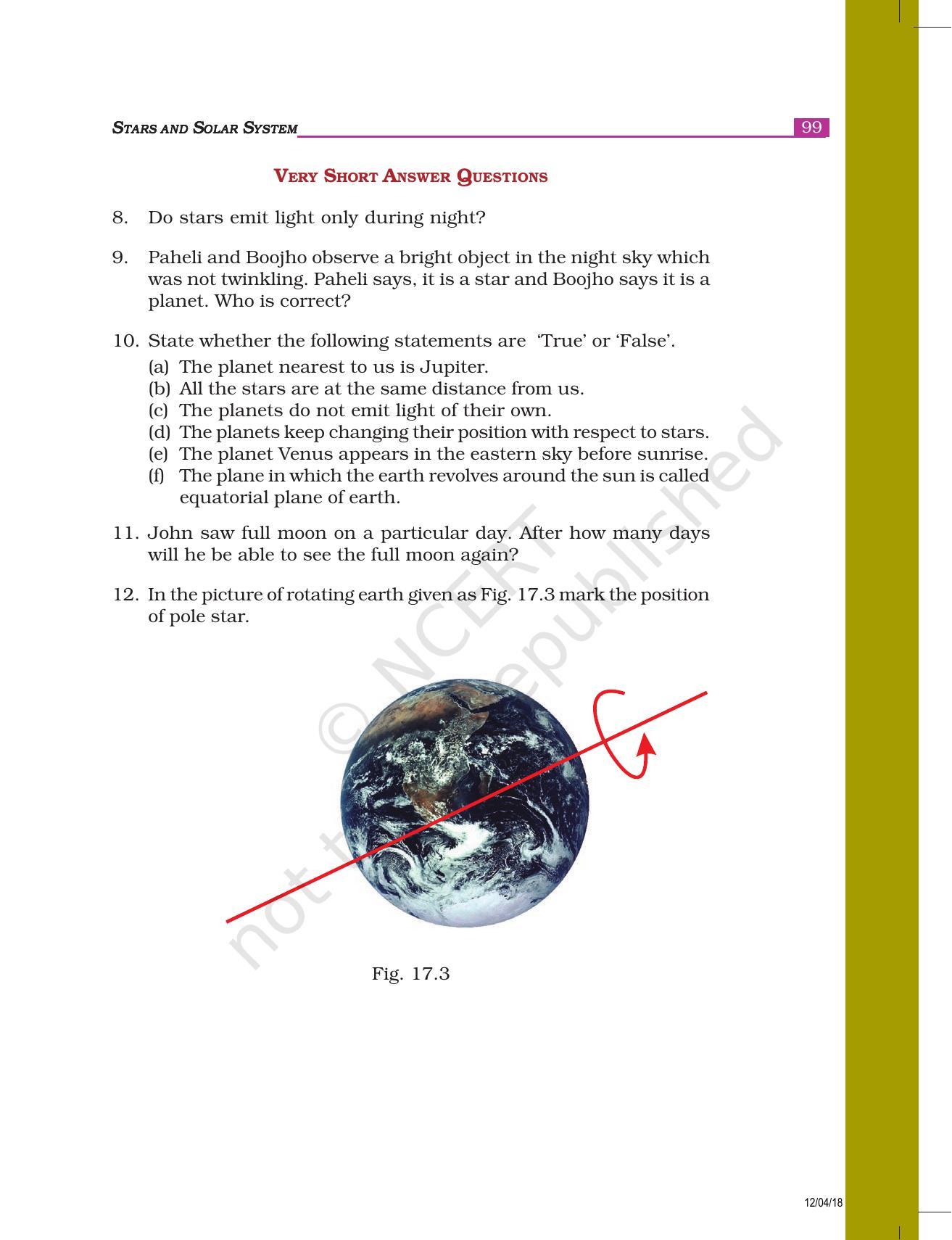 NCERT Exemplar Book for Class 8 Science: Chapter 17- Stars and Solar System - Page 3