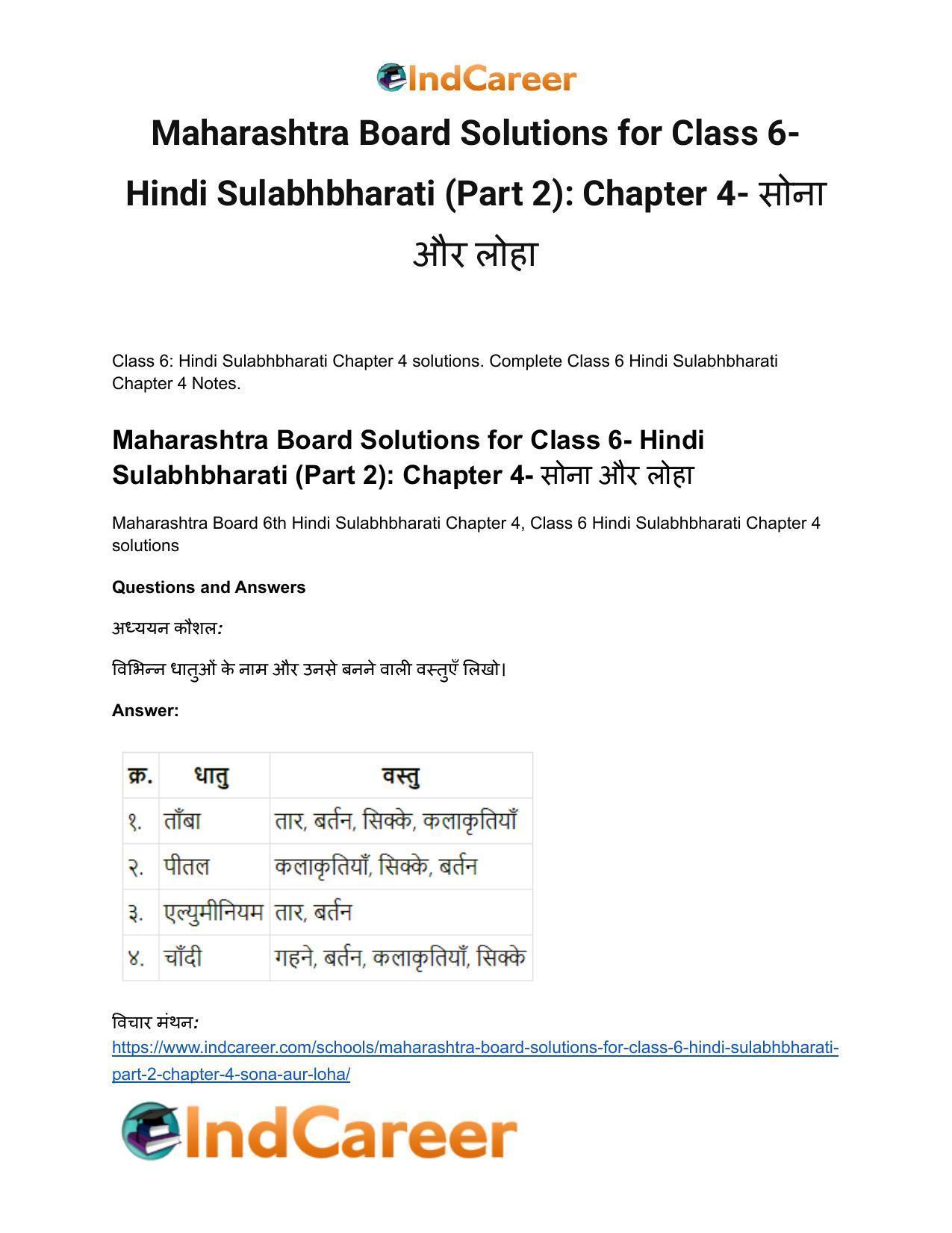 Maharashtra Board Solutions for Class 6- Hindi Sulabhbharati (Part 2): Chapter 4- साेना और लोहा - Page 2