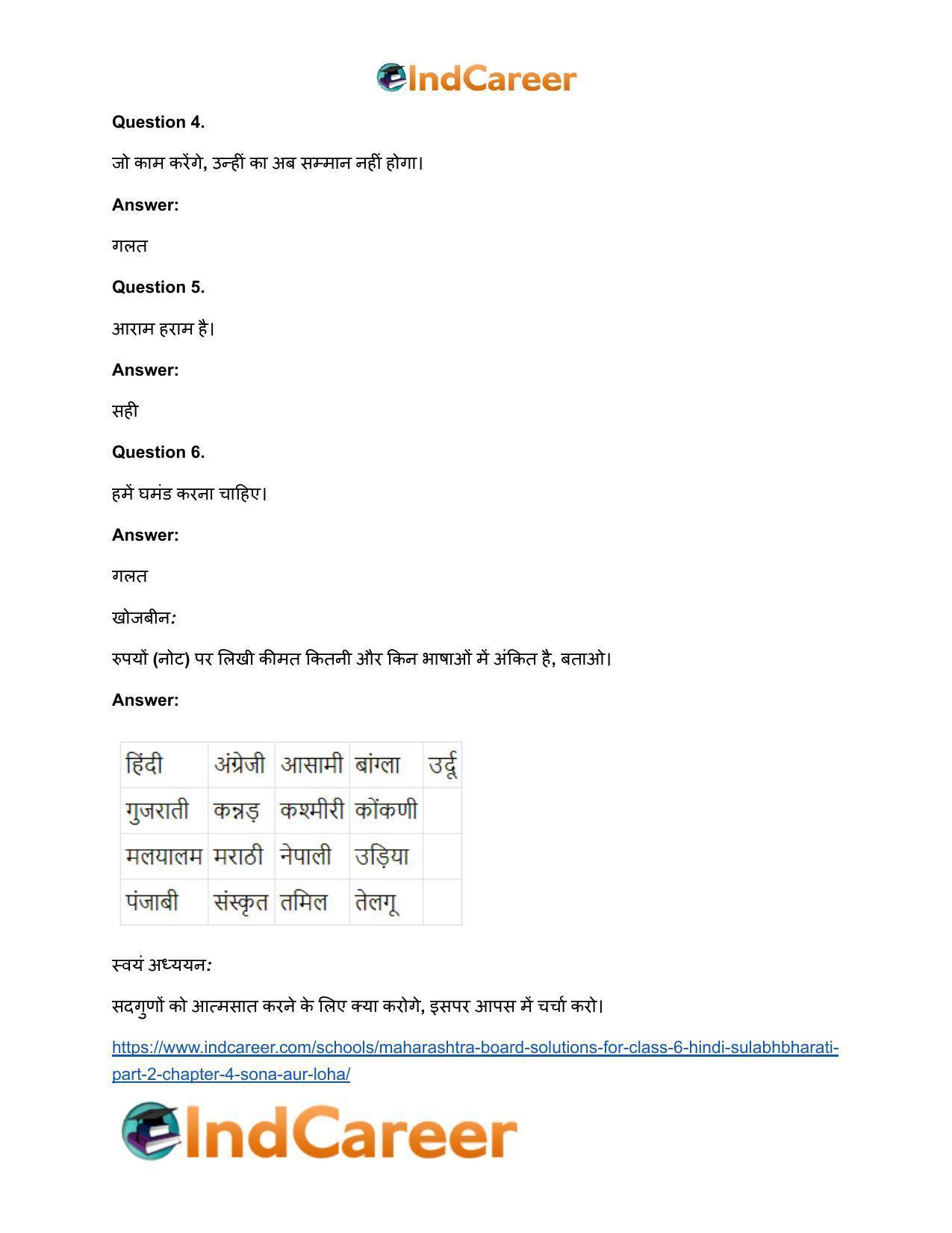 Maharashtra Board Solutions for Class 6- Hindi Sulabhbharati (Part 2): Chapter 4- साेना और लोहा - Page 6