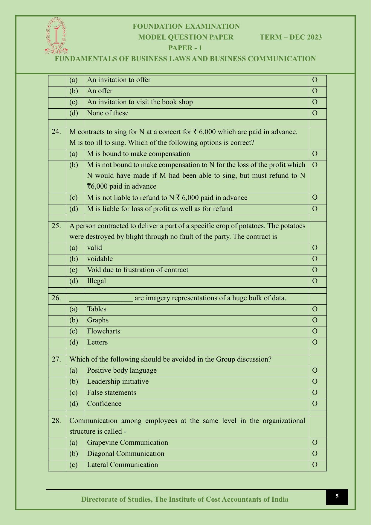 ICMAI Dec 2023 - Paper 1 – Fundamentals Of Business Laws And Business Communication - Page 5