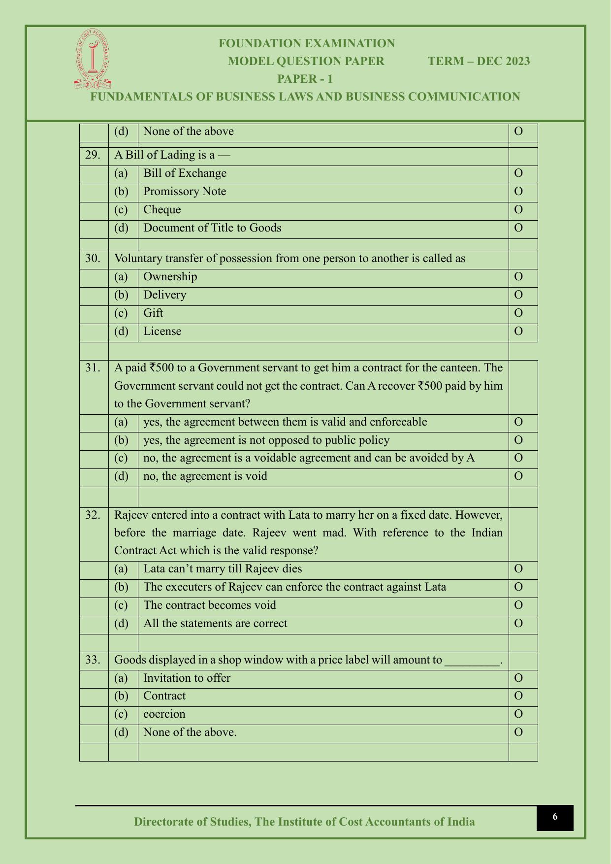 ICMAI Dec 2023 - Paper 1 – Fundamentals Of Business Laws And Business Communication - Page 6