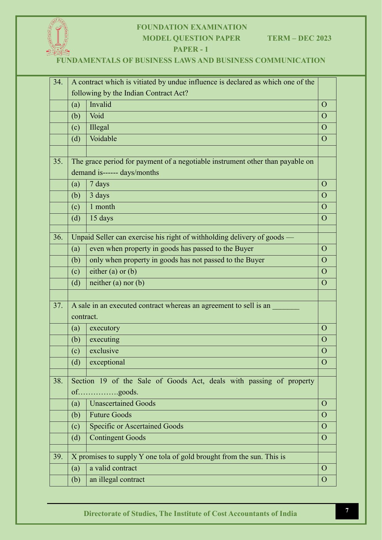 ICMAI Dec 2023 - Paper 1 – Fundamentals Of Business Laws And Business Communication - Page 7