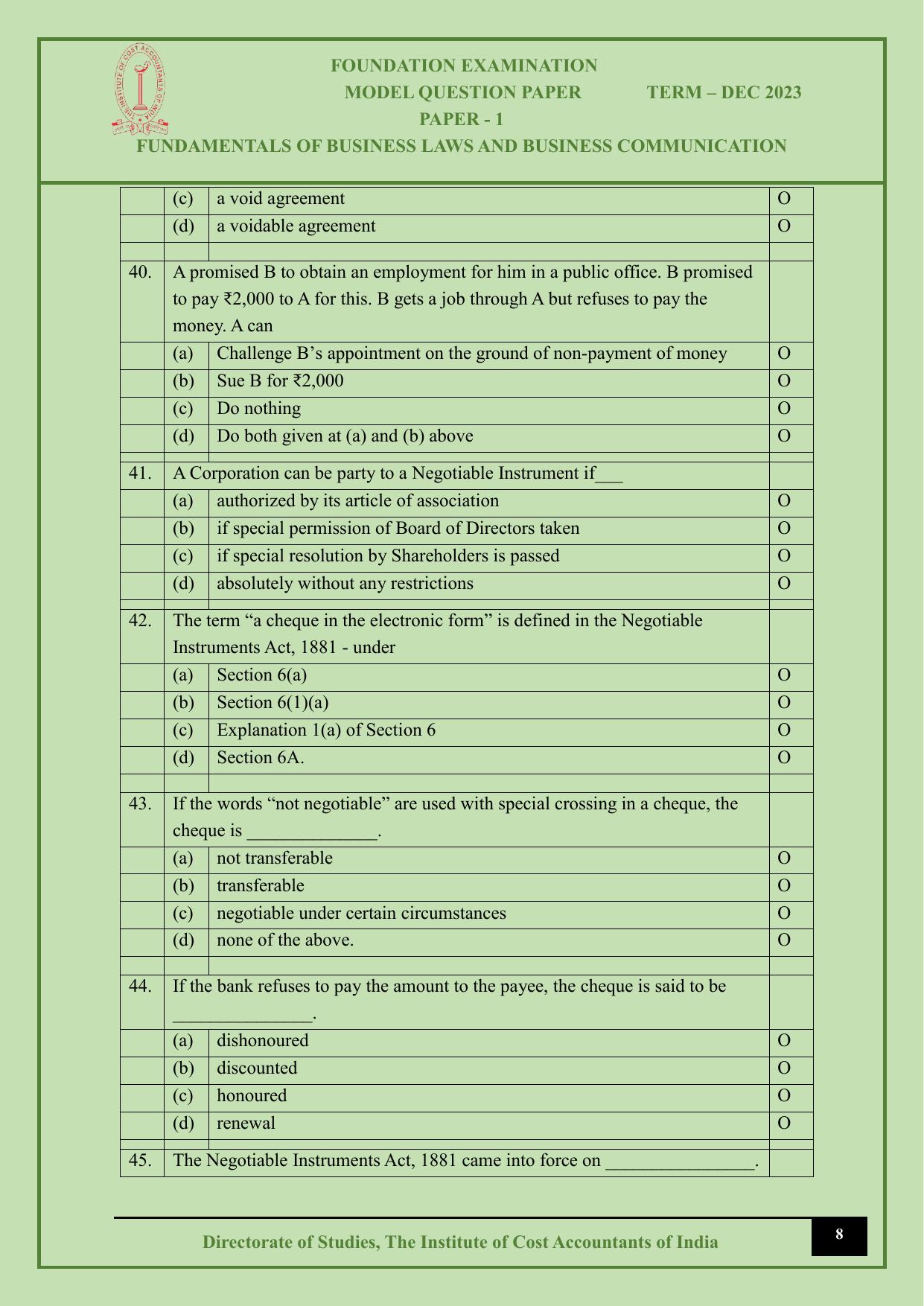 ICMAI Dec 2023 - Paper 1 – Fundamentals Of Business Laws And Business Communication - Page 8