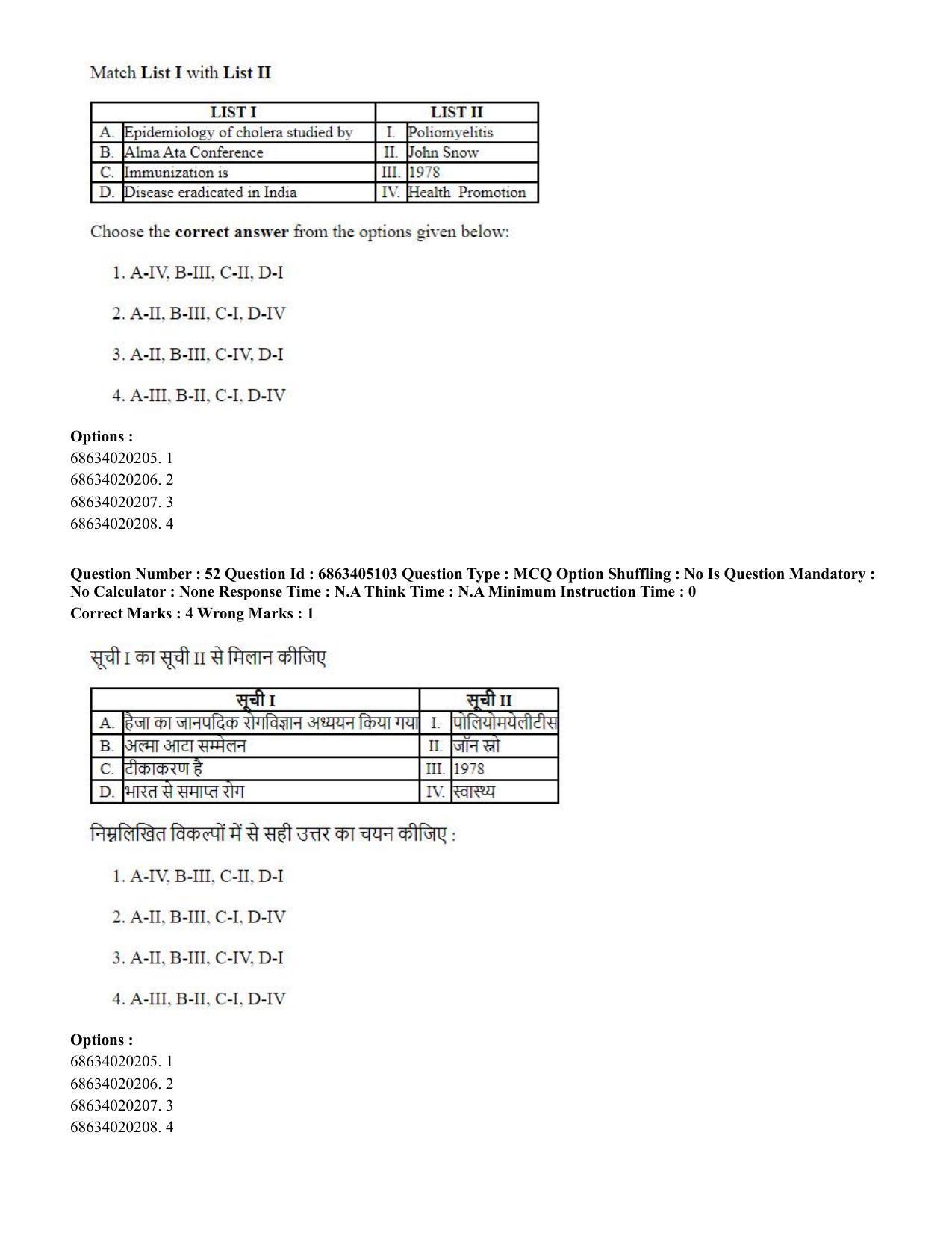 CUET PG 2023: COQP19 – Public Health (Hindi) - Shift 1 (5-06-2023) Question Paper - Page 52