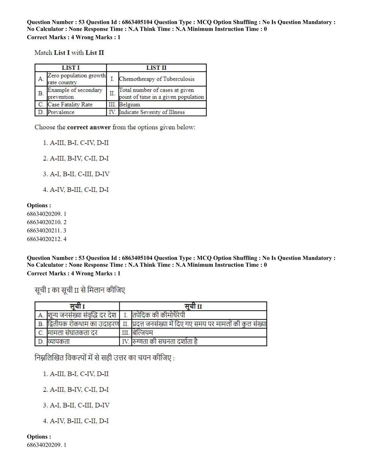 CUET PG 2023: COQP19 – Public Health (Hindi) - Shift 1 (5-06-2023) Question Paper - Page 53