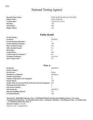 CUET PG 2023: COQP19 – Public Health (Hindi) - Shift 1 (5-06-2023) Question Paper