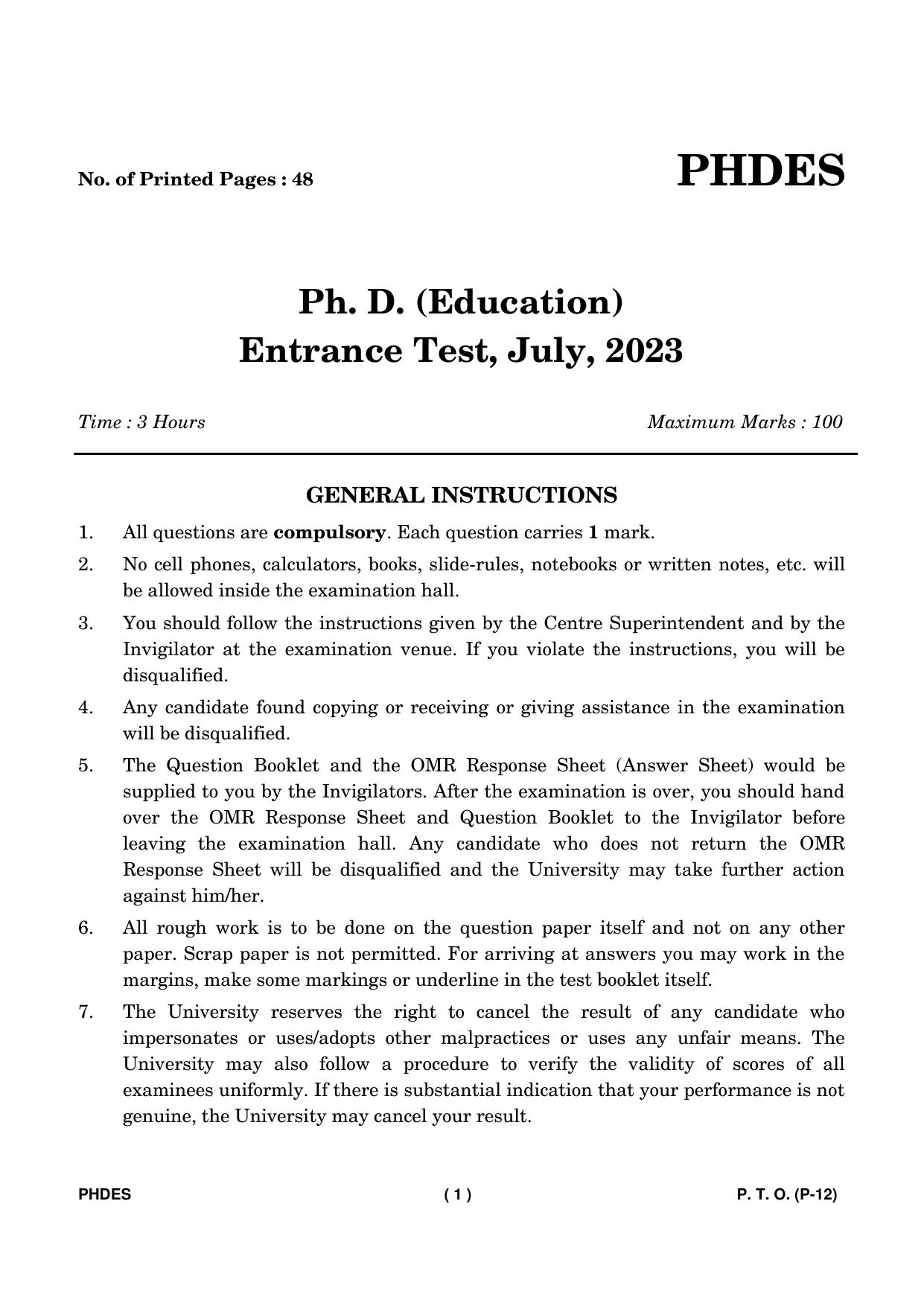 IGNOU PhD Entrance Test Ph. D. (Education) Entrance Test, July, 2023 Question Paper - Page 2