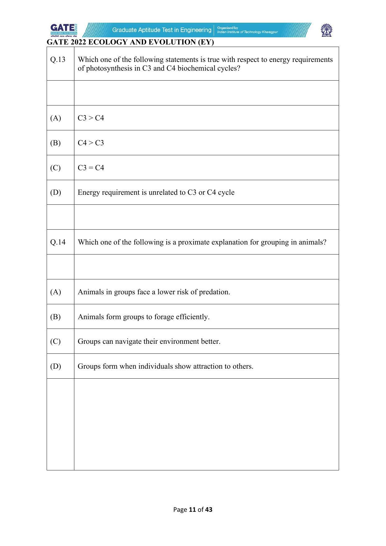 GATE 2022 Ecology and Evolution (EY) Question Paper - Page 11