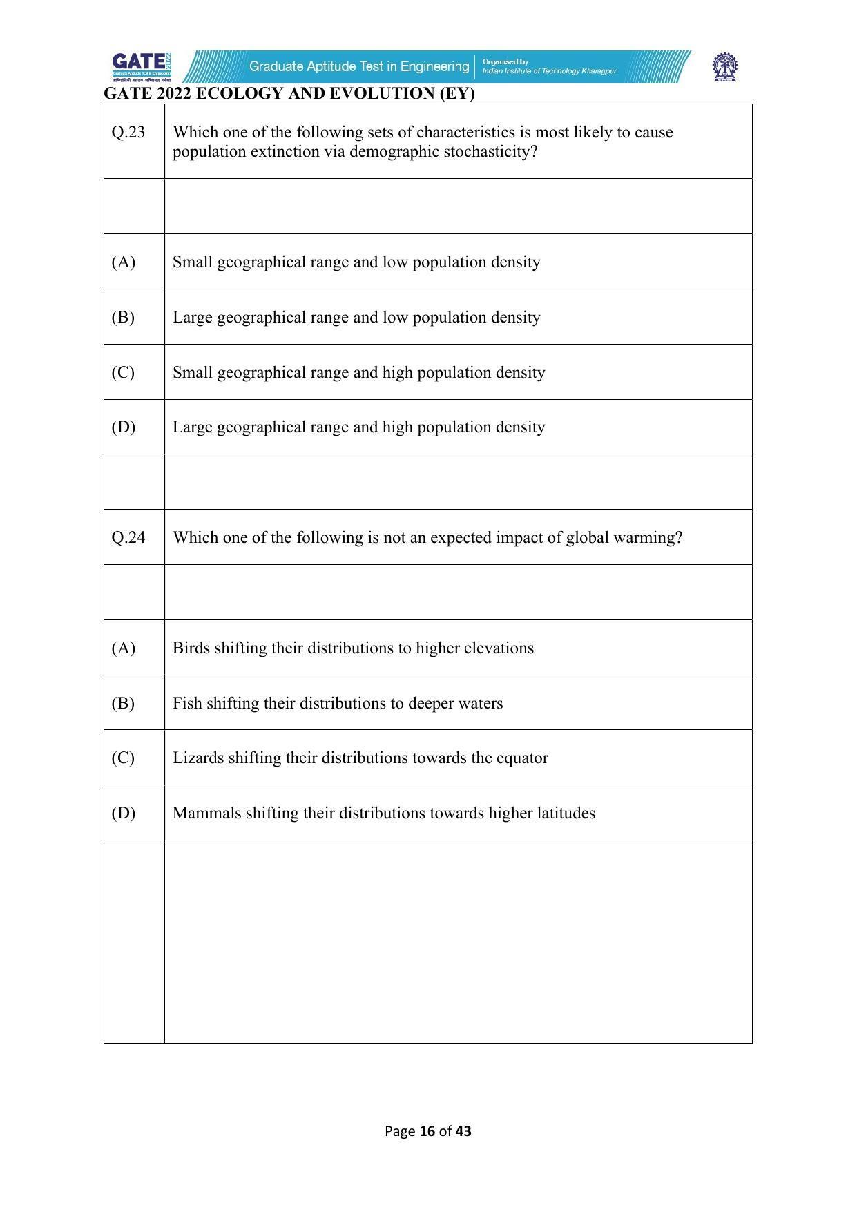 GATE 2022 Ecology and Evolution (EY) Question Paper - Page 16
