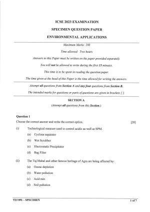 ICSE Class 10 Environmental Applications Sample Paper 2023
