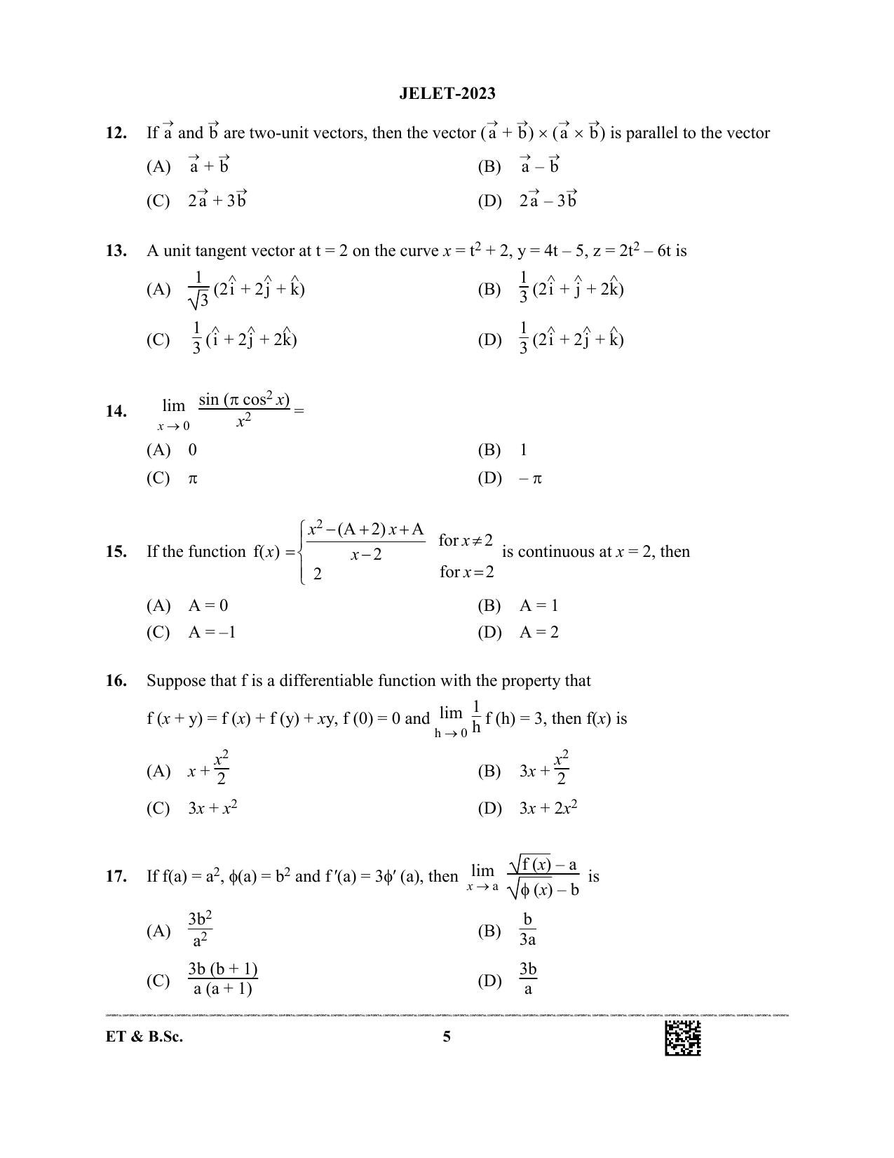 WBJEE JELET 2023 Paper I (ET & BSC) Question Papers - Page 5