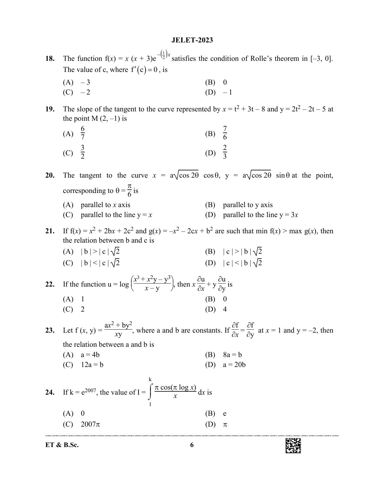 WBJEE JELET 2023 Paper I (ET & BSC) Question Papers - Page 6
