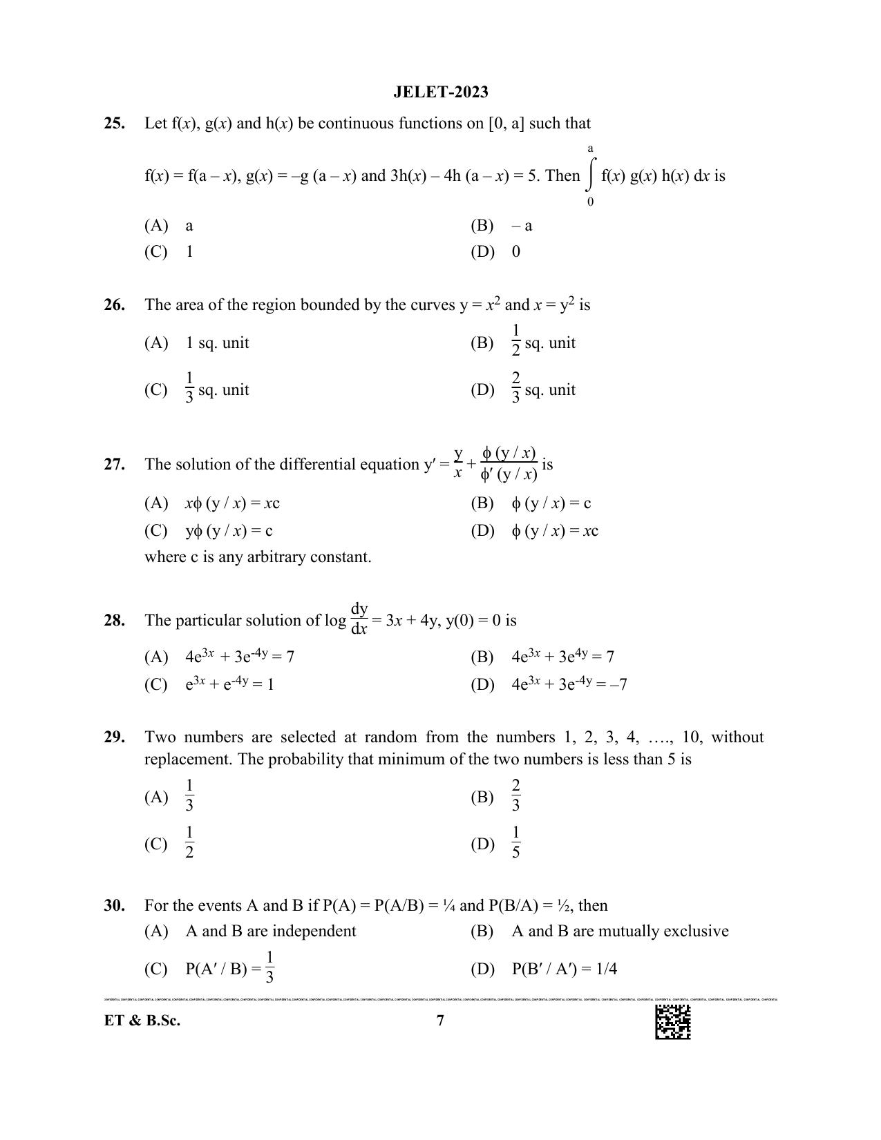 WBJEE JELET 2023 Paper I (ET & BSC) Question Papers - Page 7