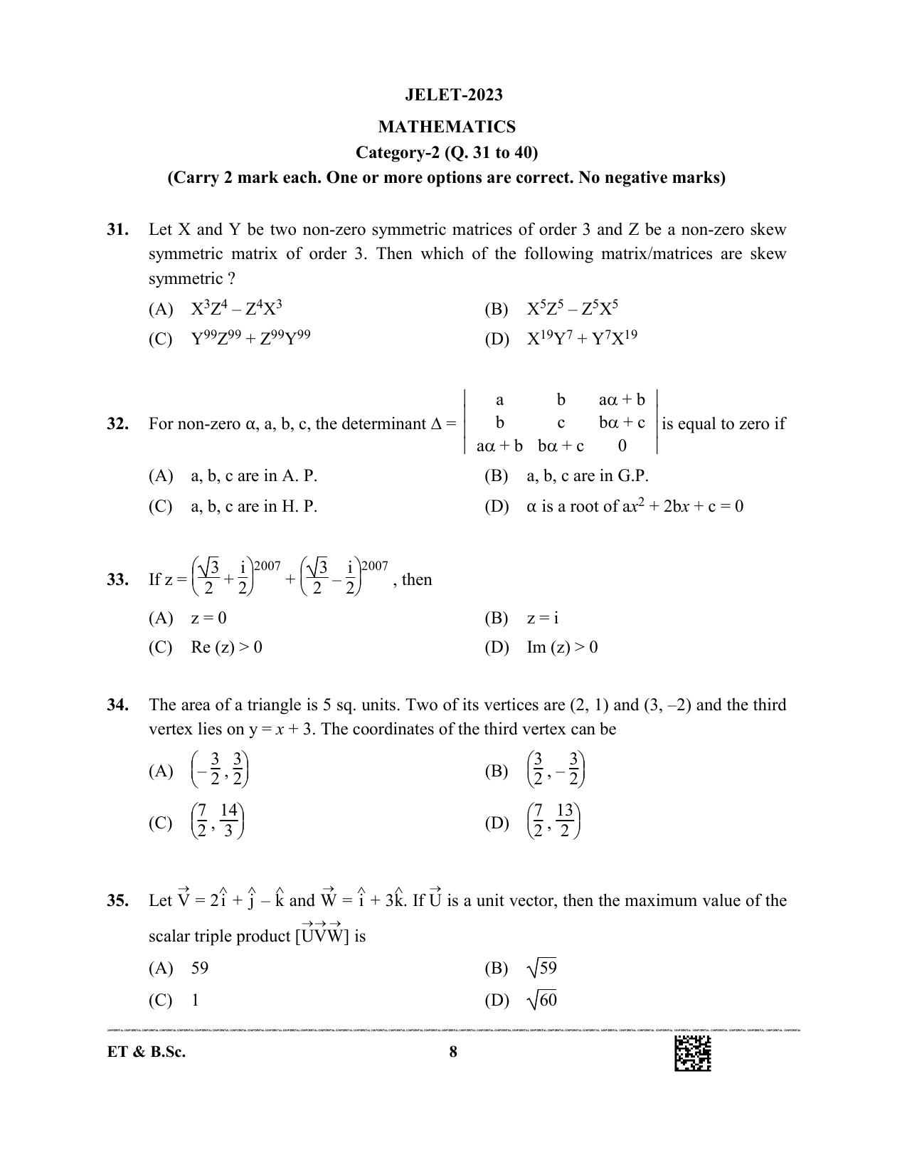 WBJEE JELET 2023 Paper I (ET & BSC) Question Papers - Page 8