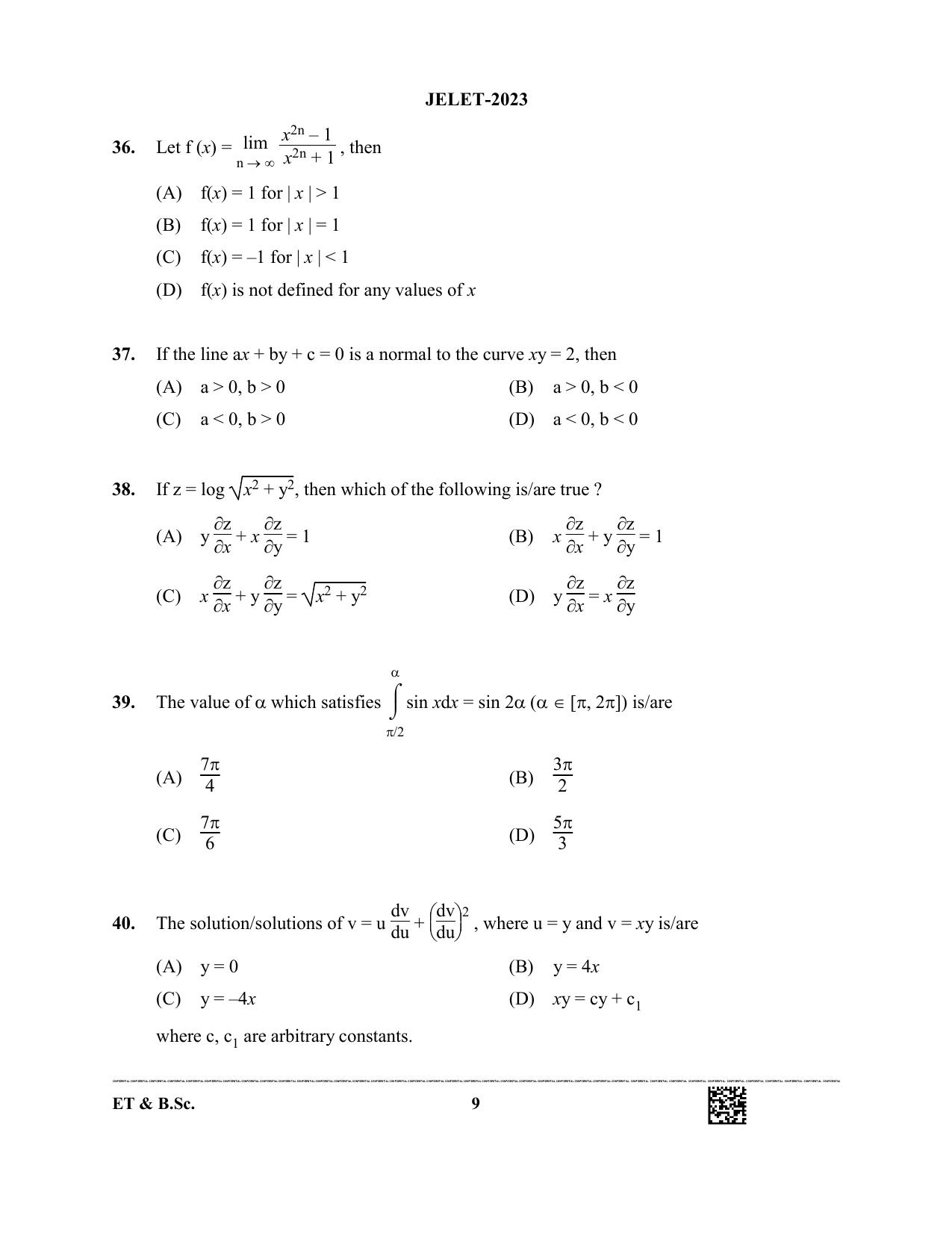 WBJEE JELET 2023 Paper I (ET & BSC) Question Papers - Page 9