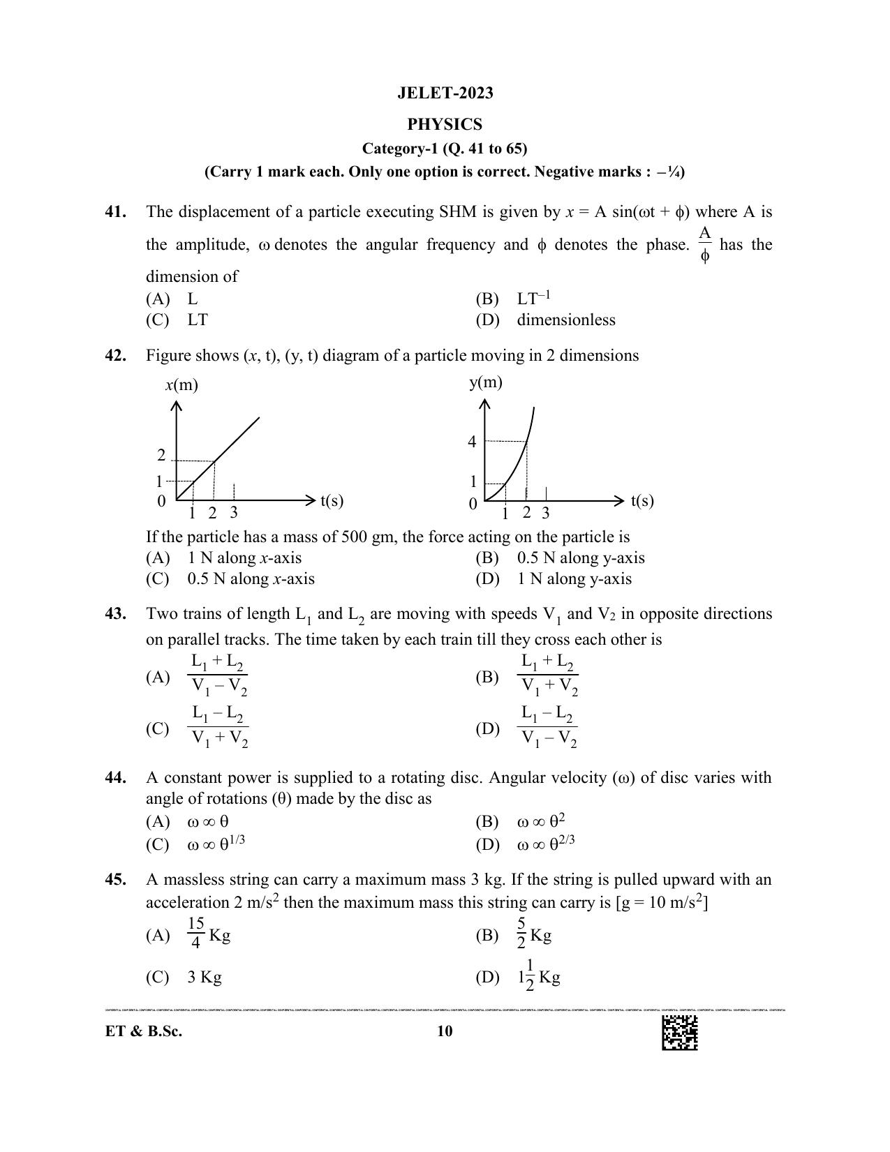 WBJEE JELET 2023 Paper I (ET & BSC) Question Papers - Page 10