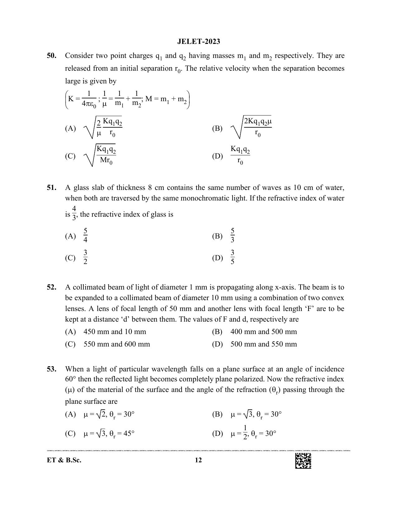 WBJEE JELET 2023 Paper I (ET & BSC) Question Papers - Page 12