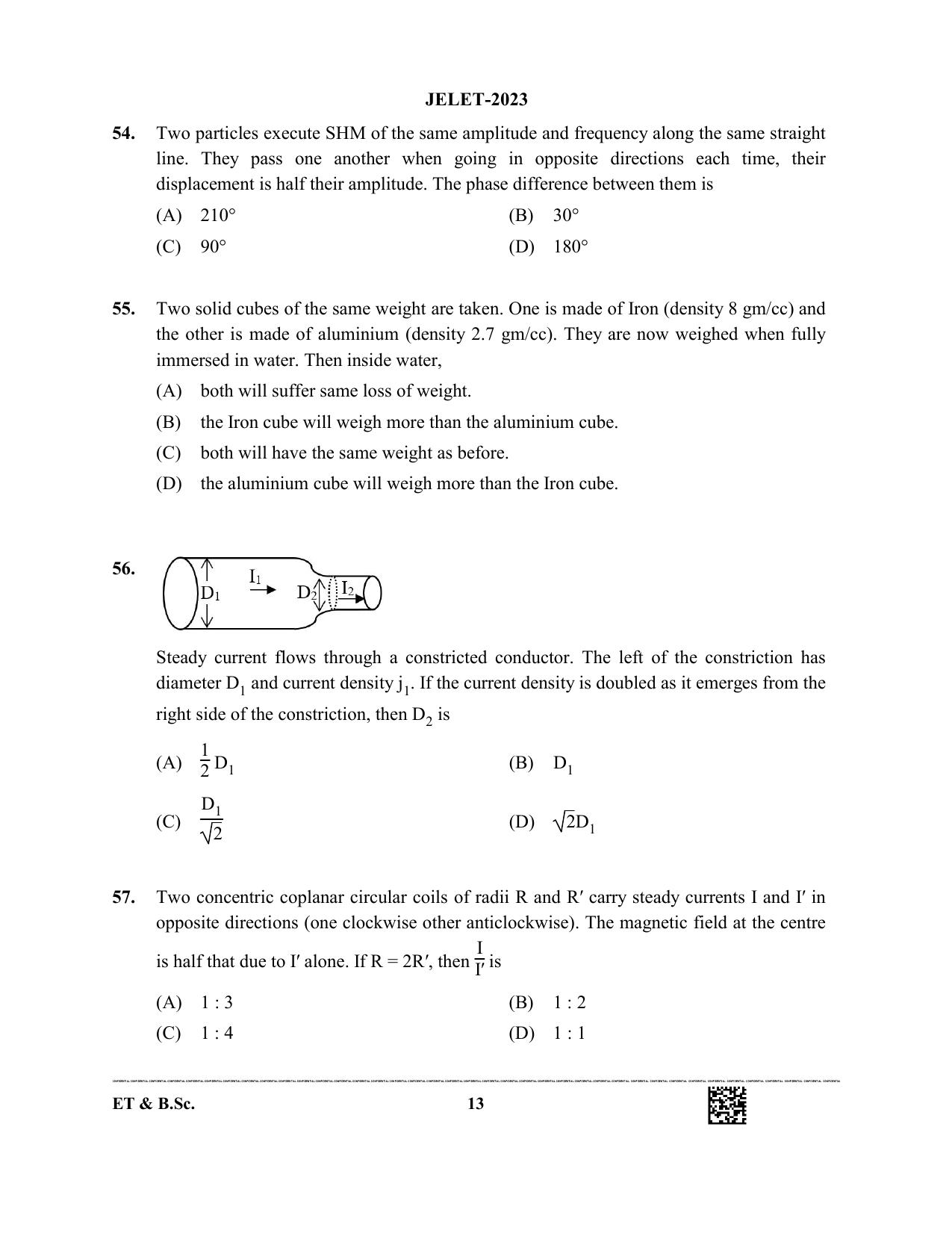 WBJEE JELET 2023 Paper I (ET & BSC) Question Papers - Page 13