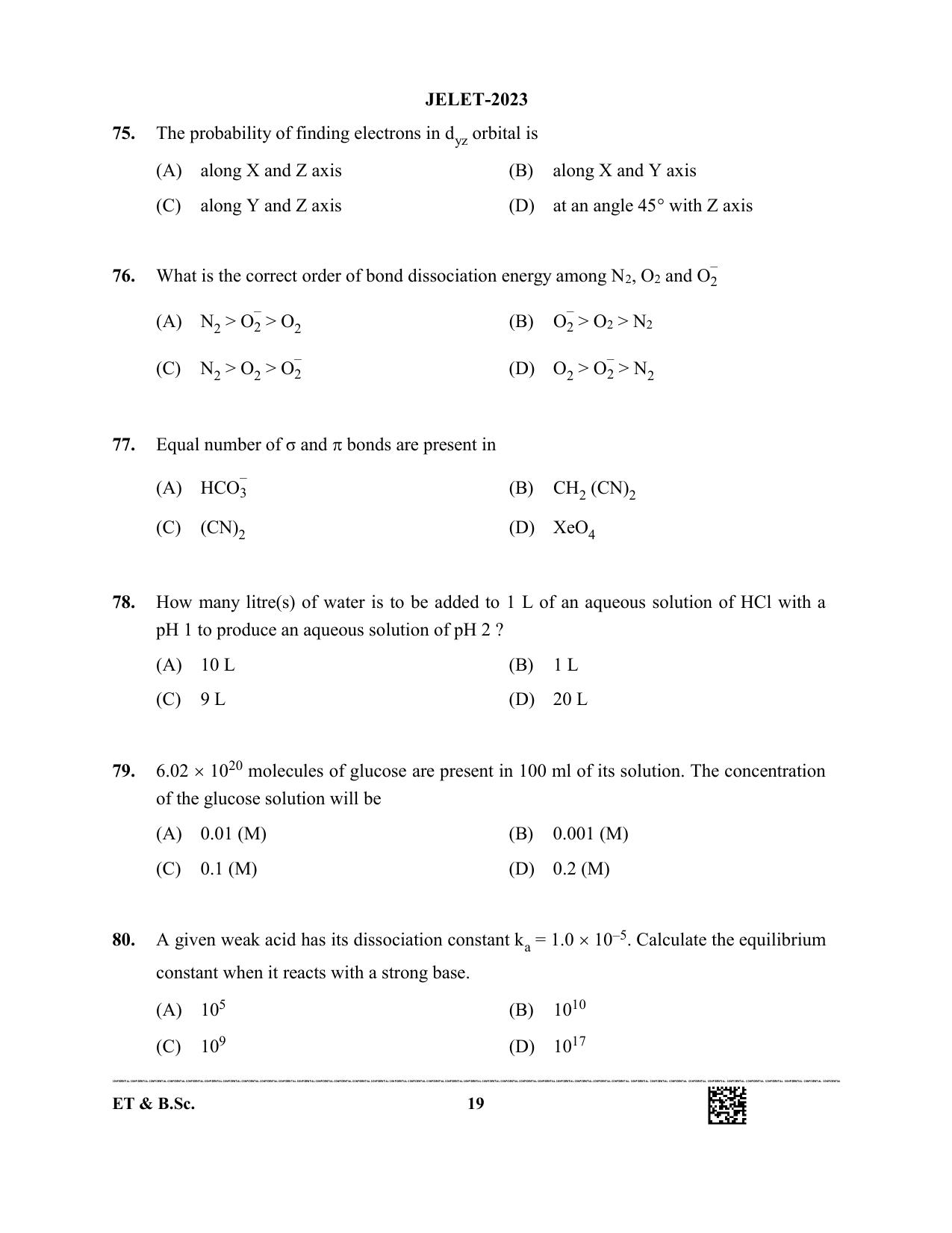 WBJEE JELET 2023 Paper I (ET & BSC) Question Papers - Page 19